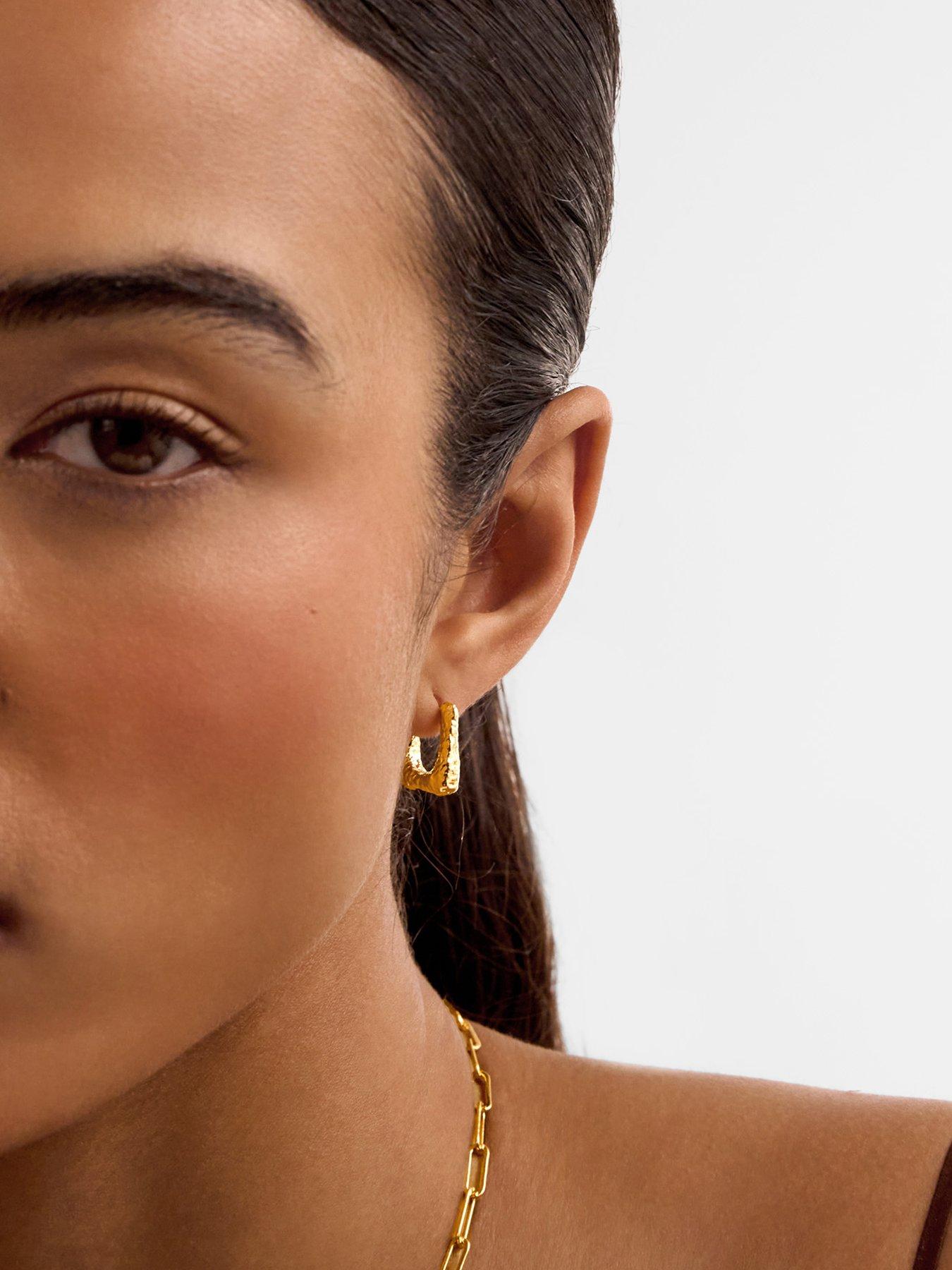 Katie Loxton Plated Textured Molten Square Hoop Earrings - Gold