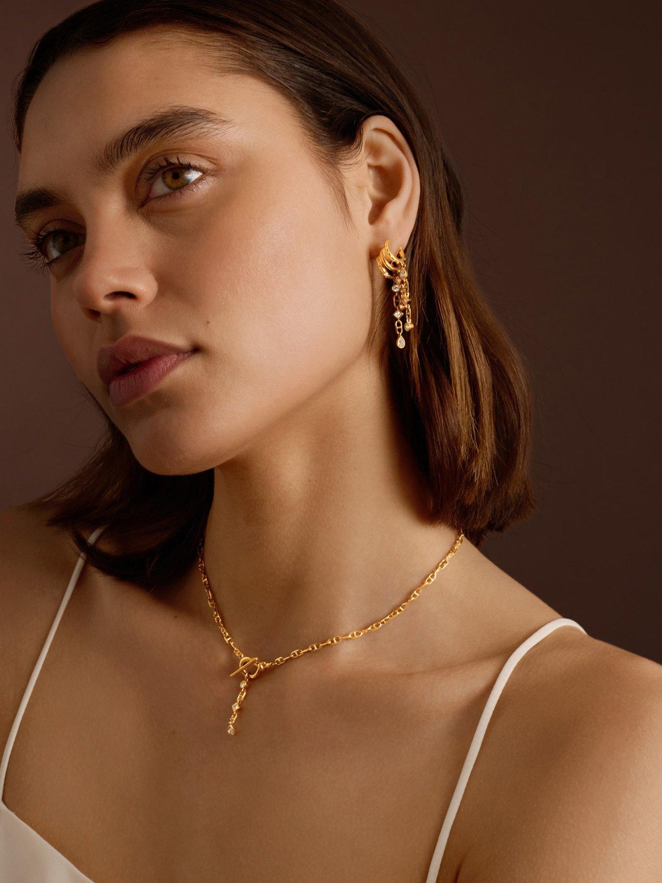 Katie Loxton Champagne Hour Drop Hoop Earrings - Gold