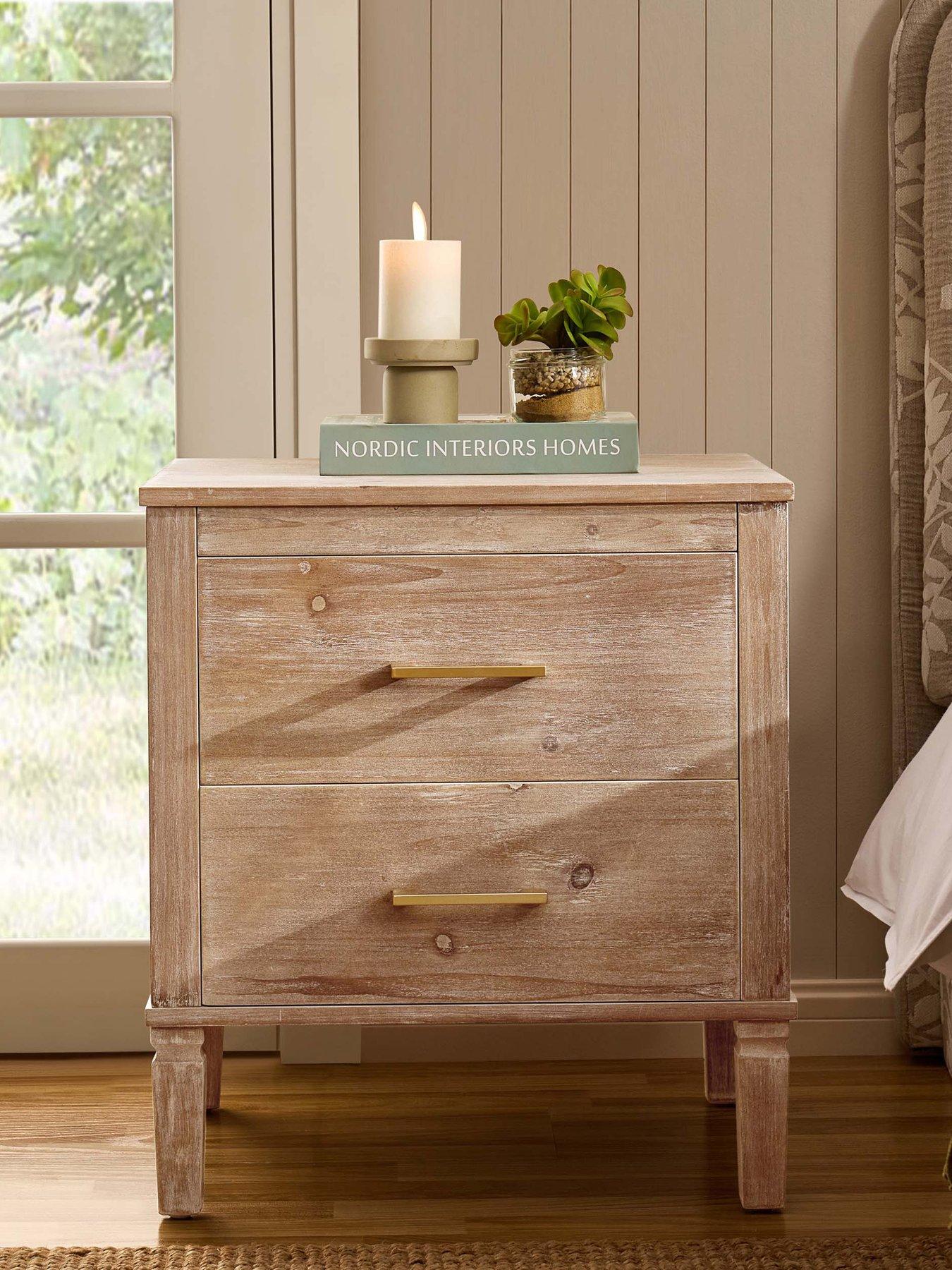 Image 1 of 7 of Dusk Sienna 2 Drawer Bedside Table - Washed Wood