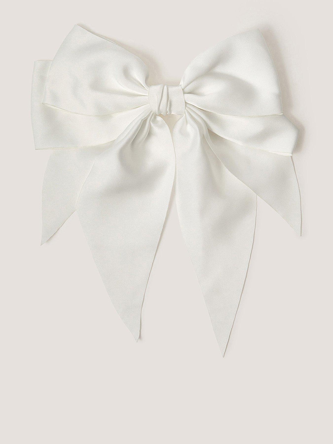 Monsoon Girls Satin Tiered Long Tie Bow Hair Clip, Ivory