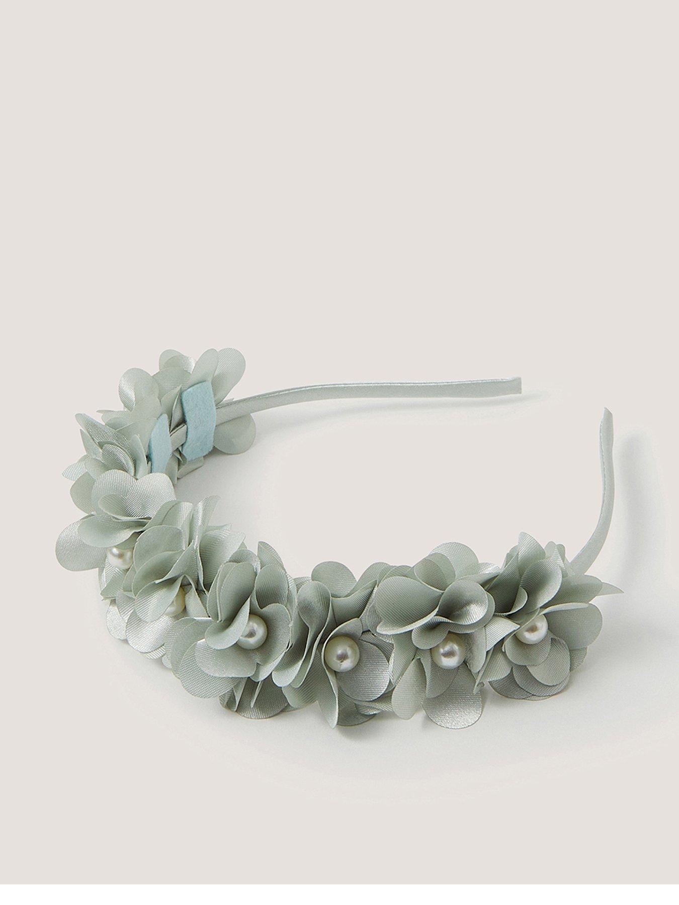 Monsoon Girls Bridesmaid Pom Pearl Aliceband, Sage