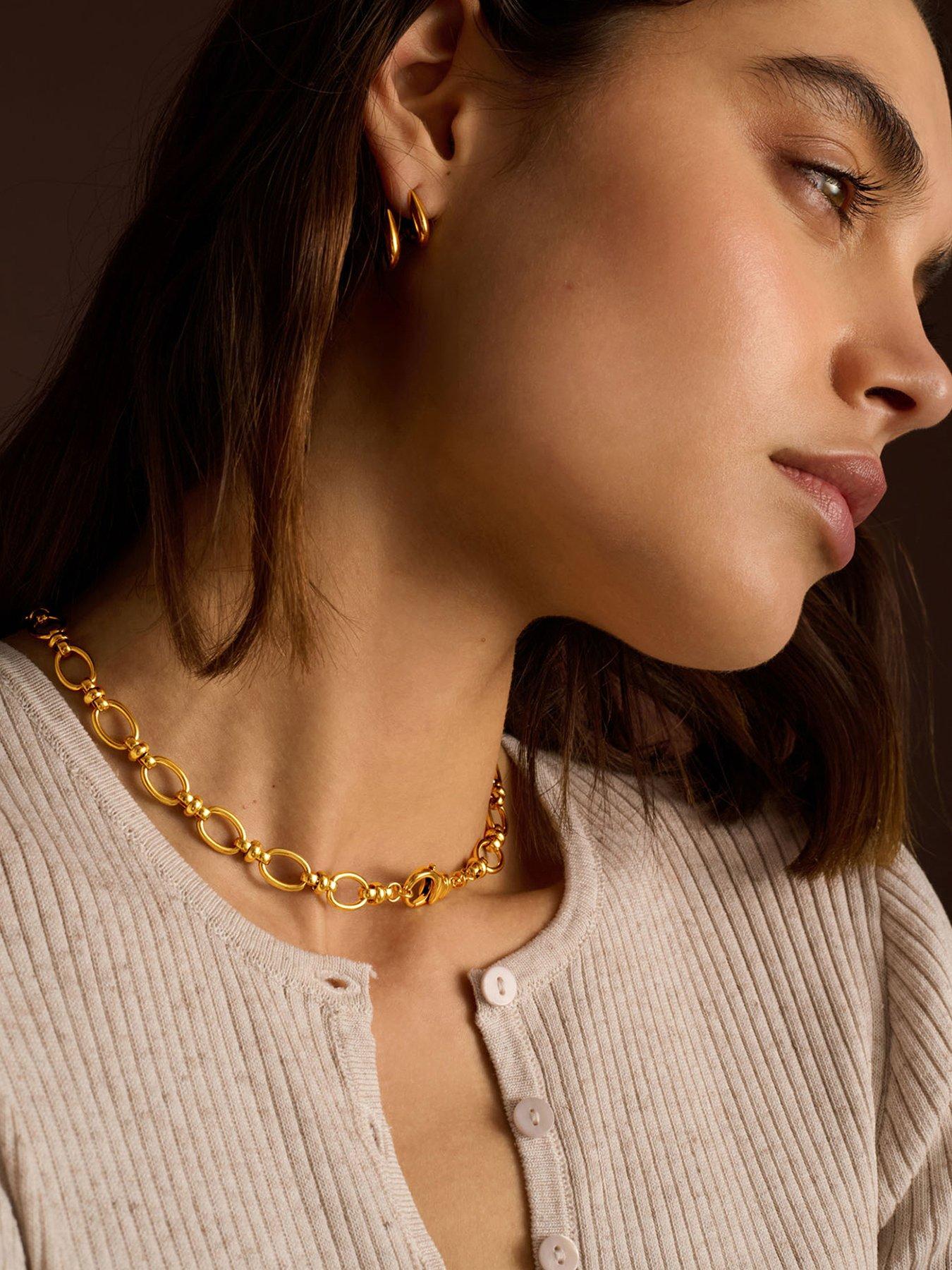 Katie Loxton Plated Chunky Oval Knotted Chain Link Necklace - Gold