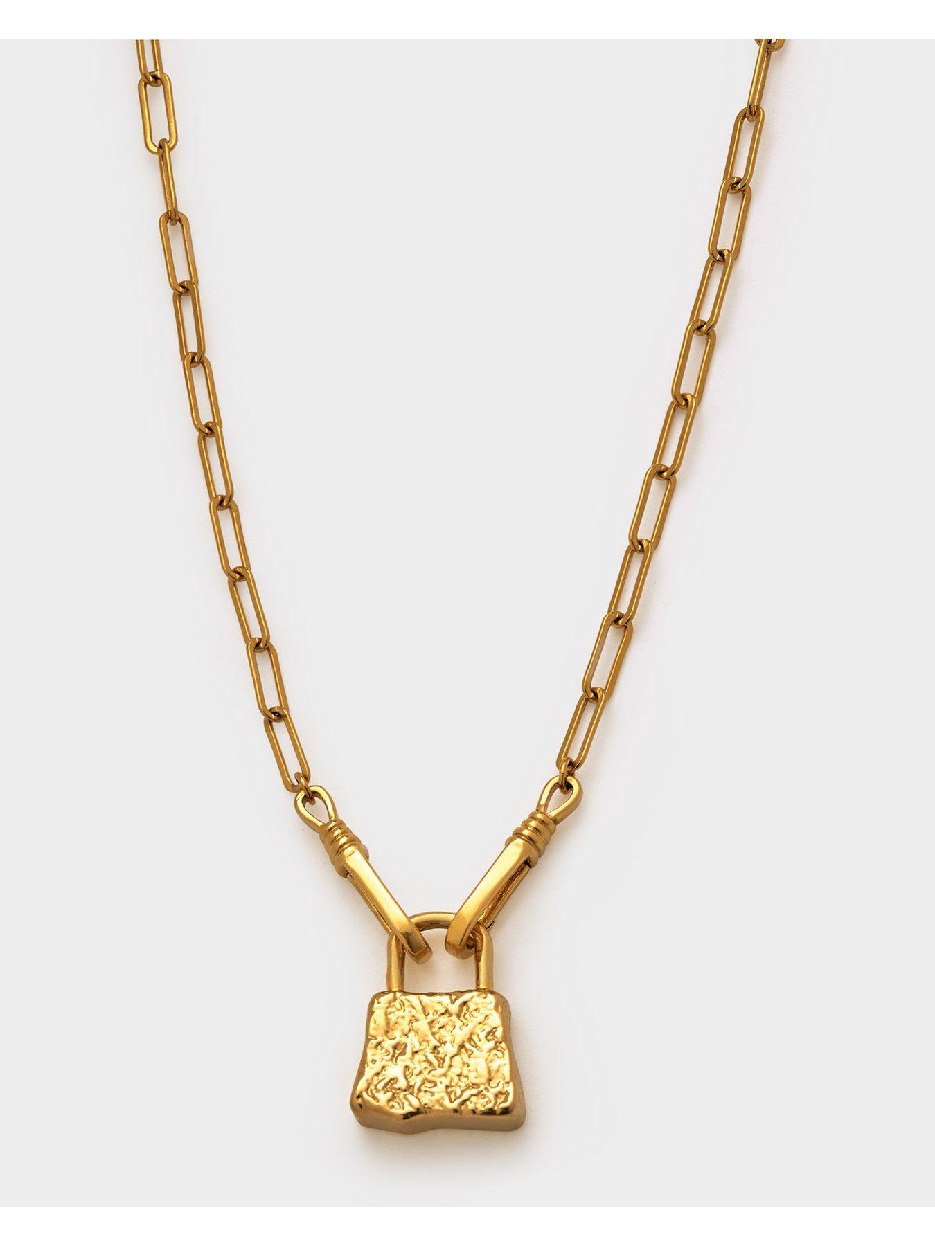 Image 2 of 5 of Katie Loxton Textured Lock Plated Chain Necklace - Gold - Waterproof