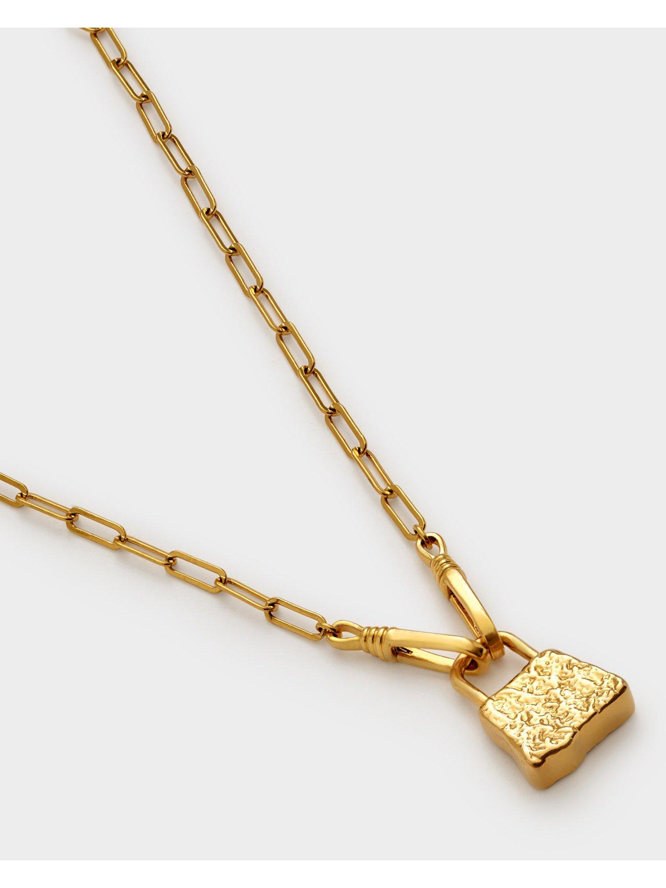 Image 3 of 5 of Katie Loxton Textured Lock Plated Chain Necklace - Gold - Waterproof