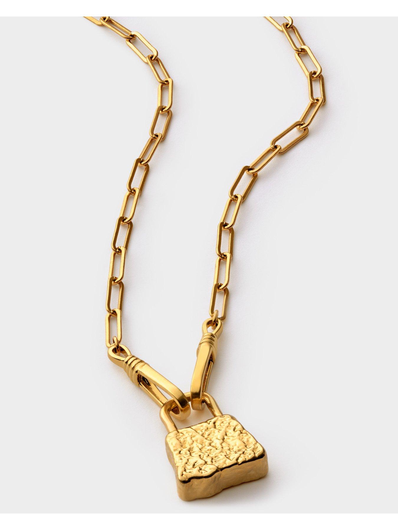 Image 4 of 5 of Katie Loxton Textured Lock Plated Chain Necklace - Gold - Waterproof