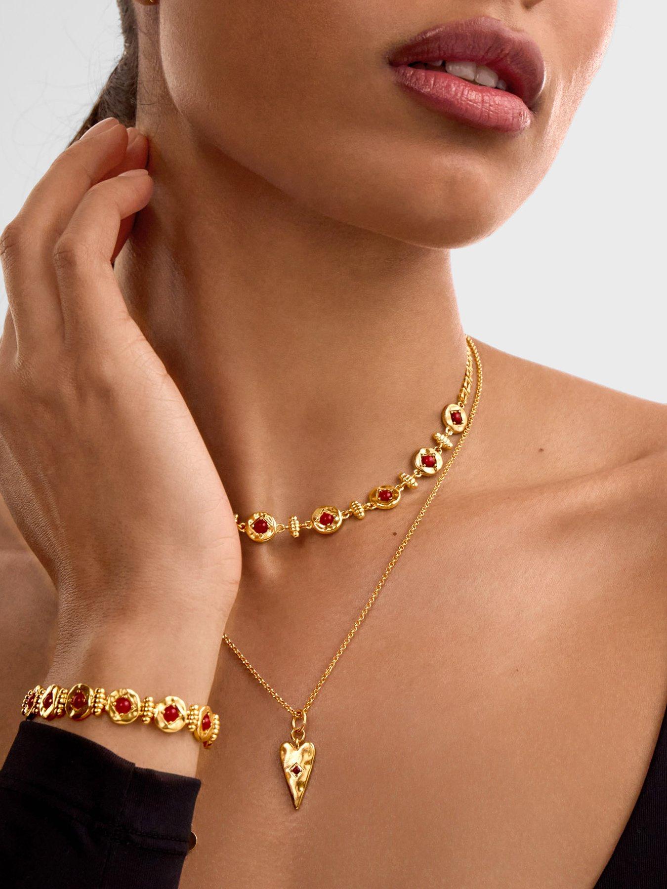 Katie Loxton Molten Textured Heart Shaped Gemstone Necklace - Gold