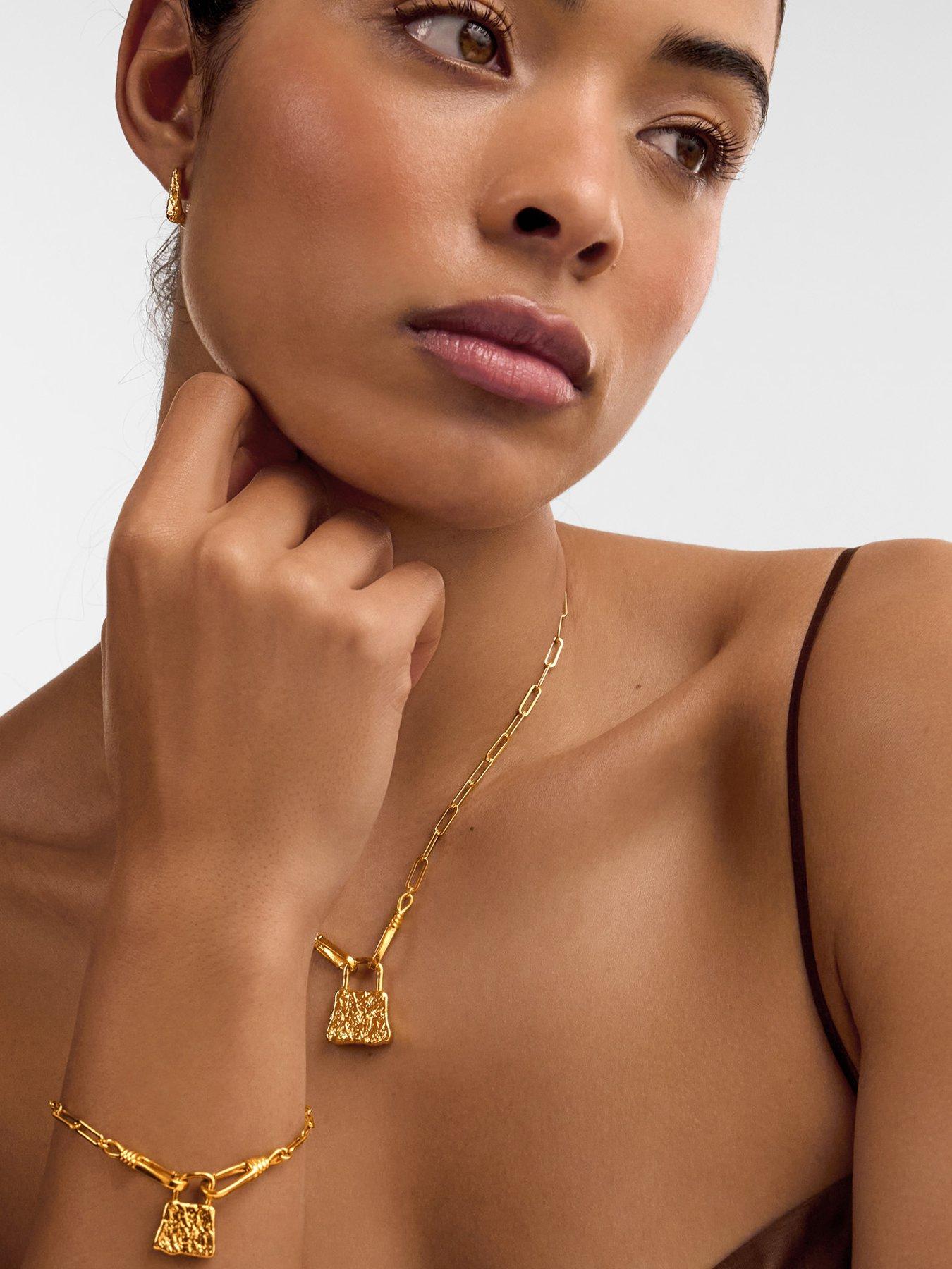 Katie Loxton Textured Padlock Plated Paperclip Chain Bracelet - Gold