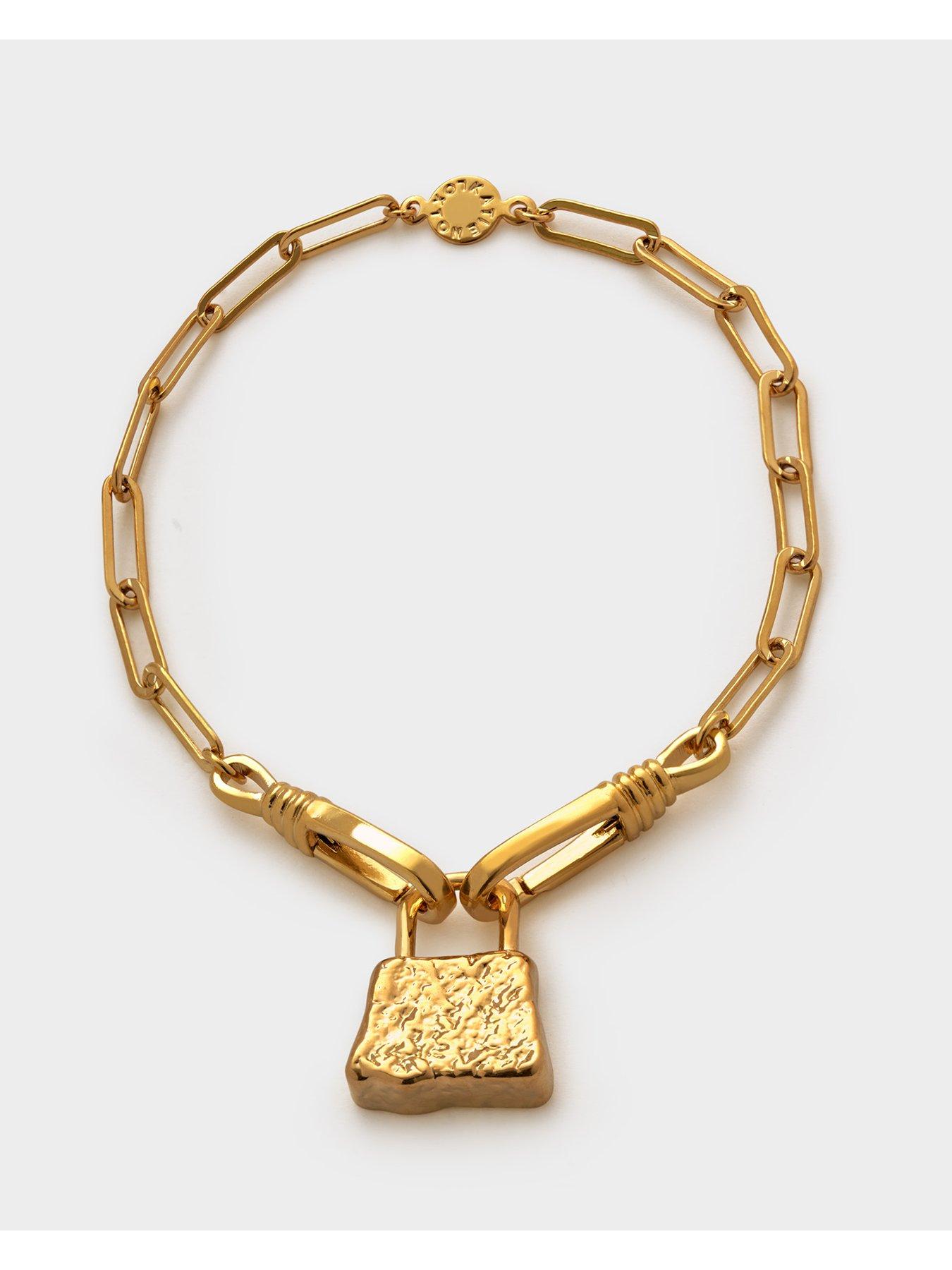 Image 2 of 5 of Katie Loxton Textured Padlock Plated Paperclip Chain Bracelet - Gold - Waterproof
