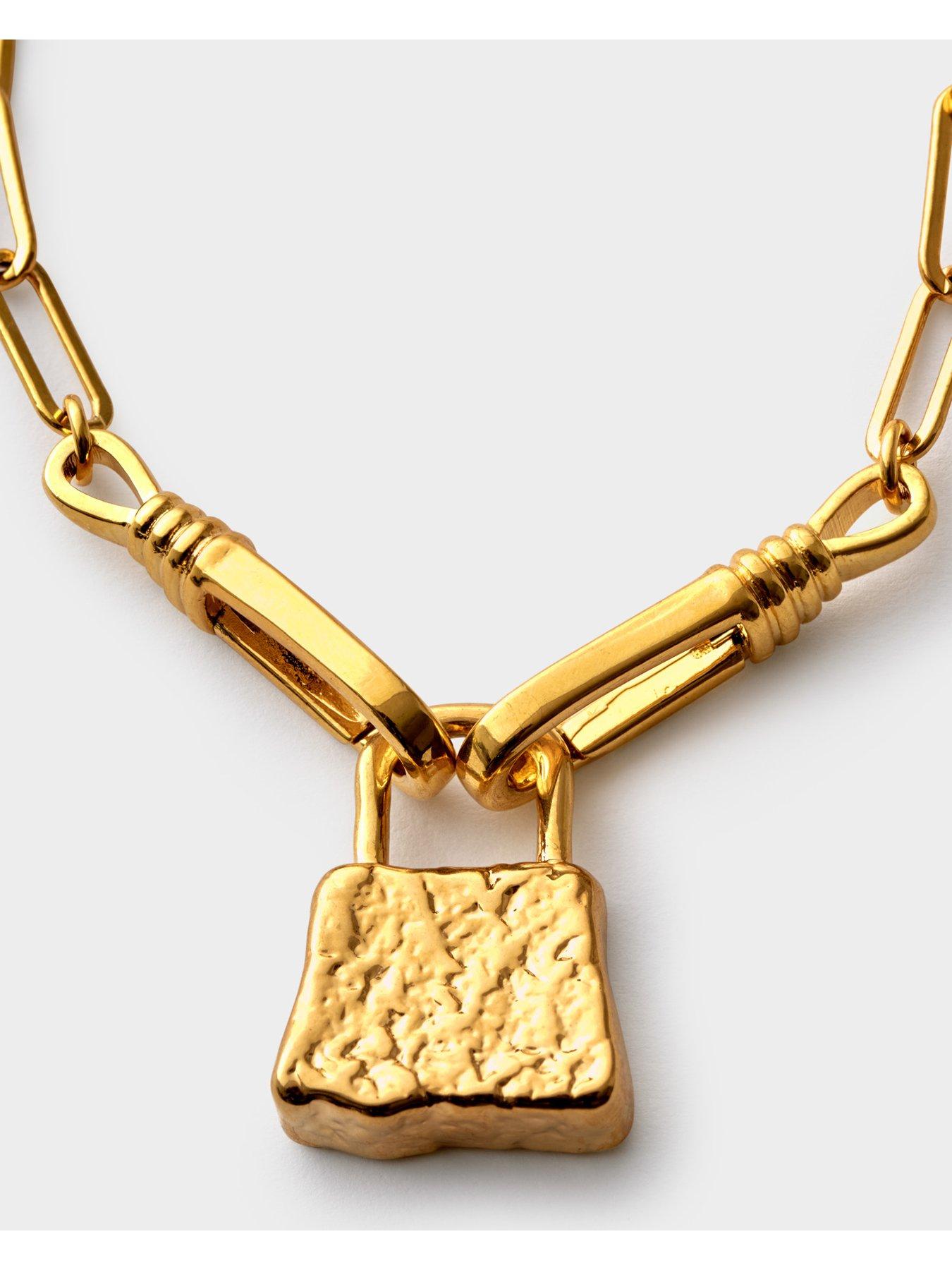 Image 3 of 5 of Katie Loxton Textured Padlock Plated Paperclip Chain Bracelet - Gold - Waterproof