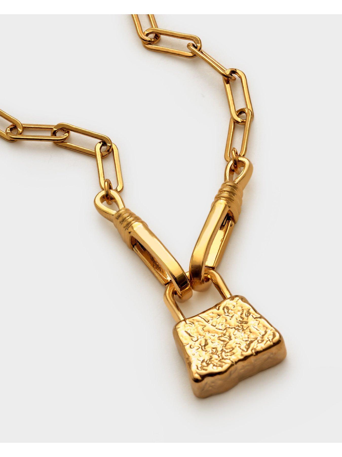 Image 4 of 5 of Katie Loxton Textured Padlock Plated Paperclip Chain Bracelet - Gold - Waterproof