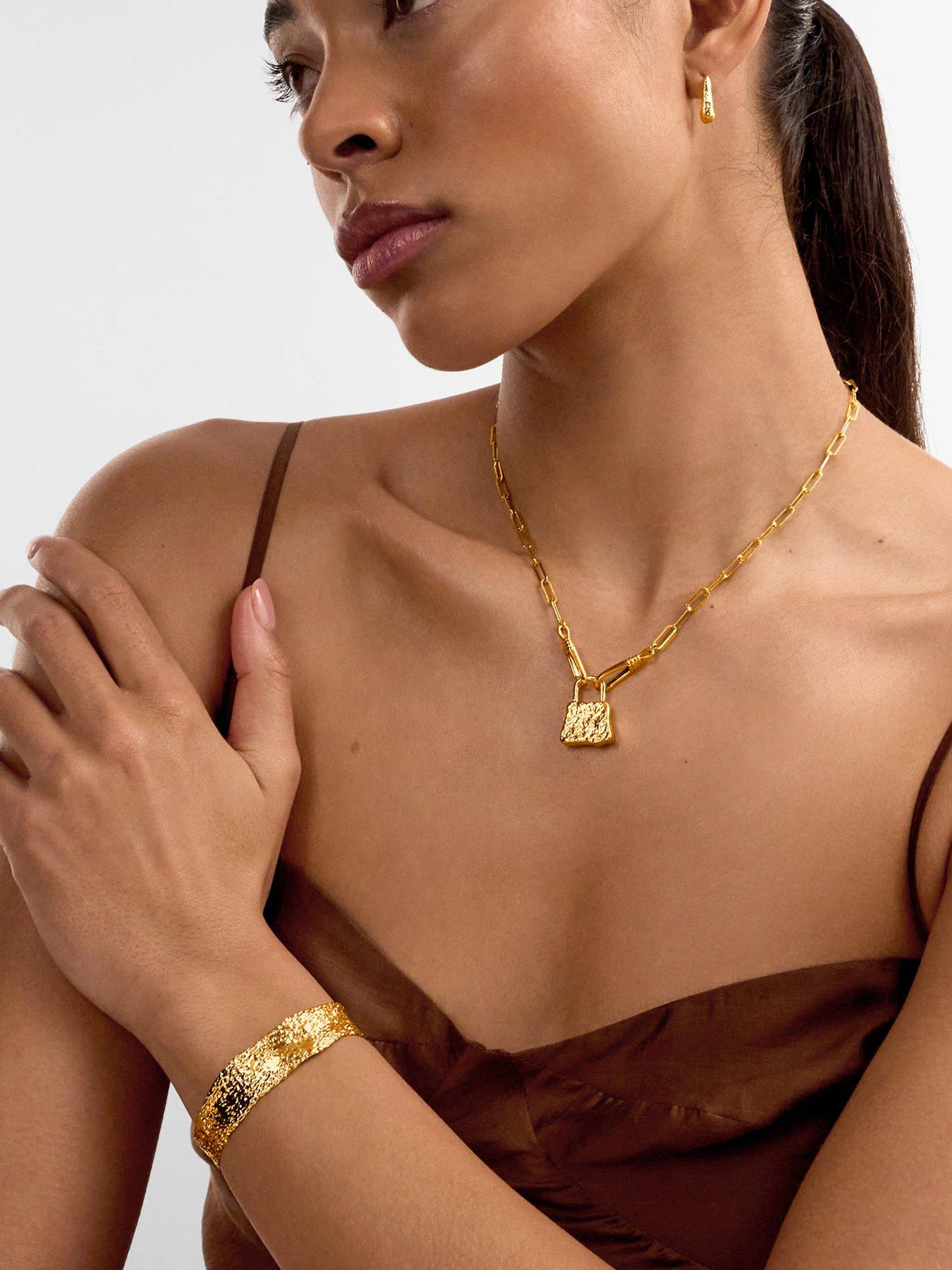 Katie Loxton Molten Textured Plated Cuff Bangle - Gold - Waterproof
