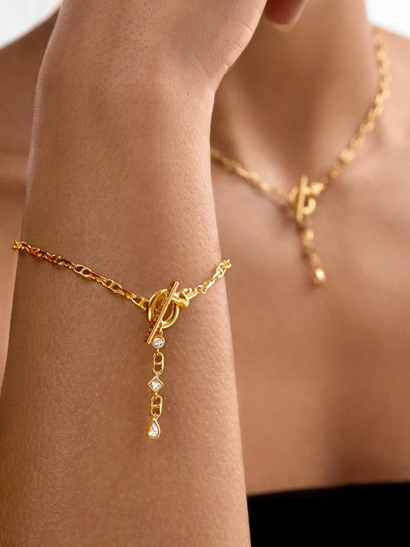 Katie Loxton Plated Geometric Gem Charm T-Bar Bracelet - Gold