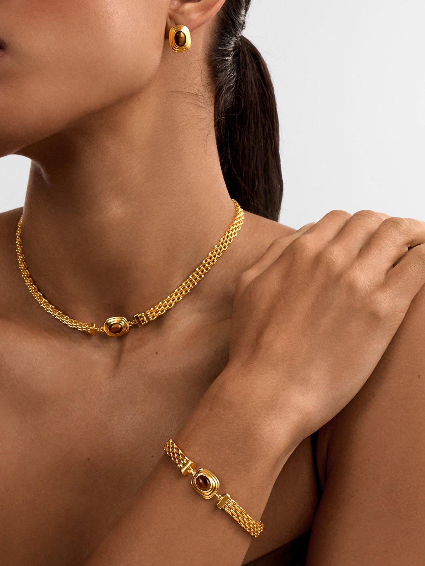 Katie Loxton Tiger's Eye Braided Chain Bracelet - Gold