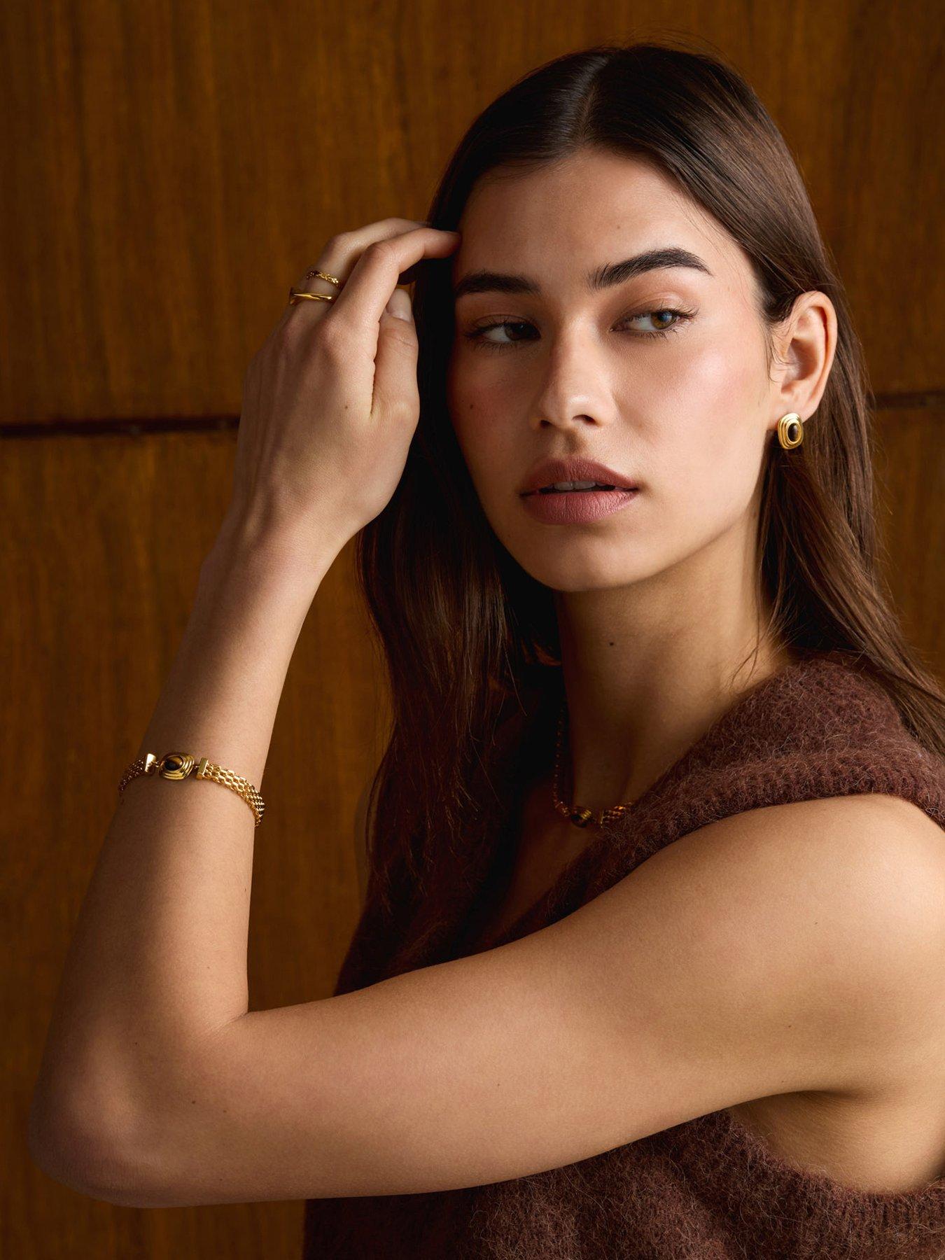 Katie Loxton Tiger's Eye Braided Chain Bracelet - Gold