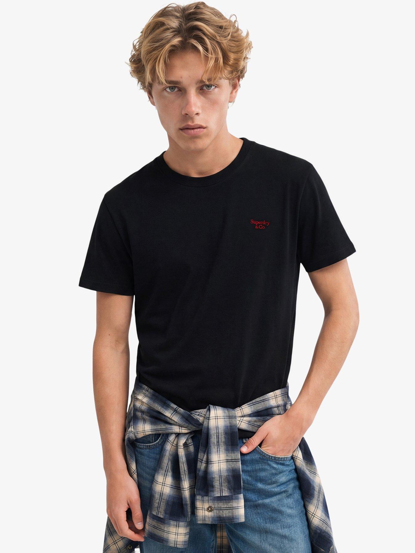 Superdry Essential Serif Logo Embroidered T-Shirt, Black, Size Xl, Men