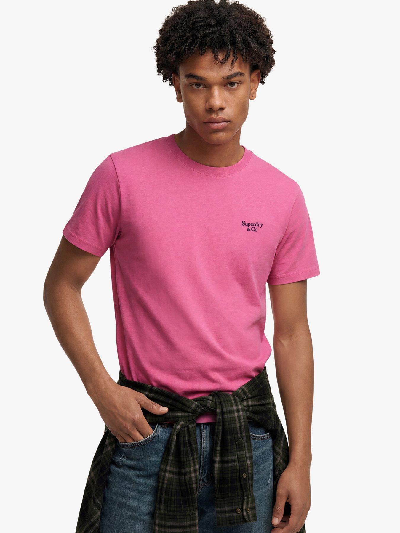 Superdry Essential Serif Logo Embroidered T-Shirt, Pink, Size M, Men