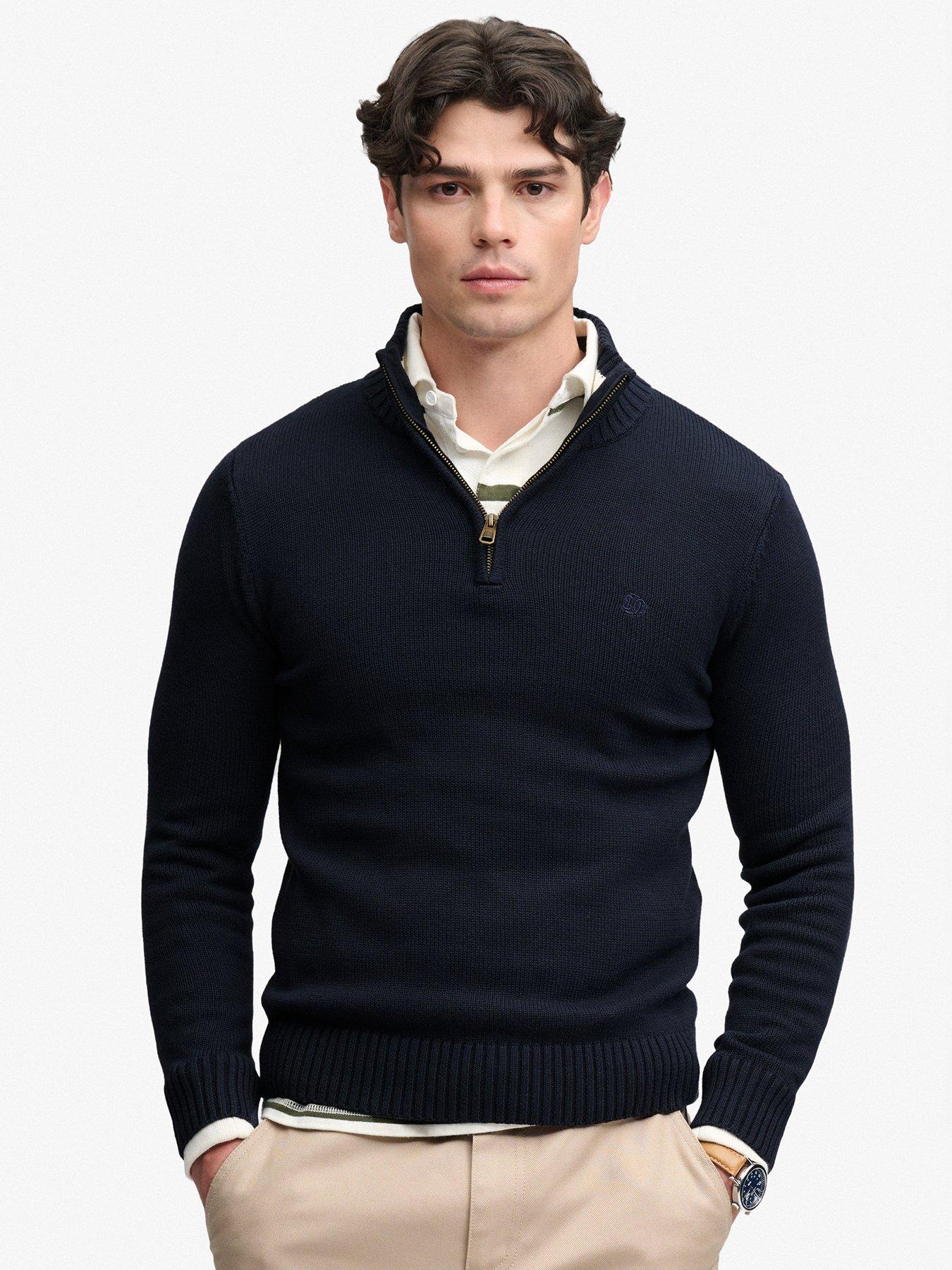 Superdry 1/2 Zip Knitted Jumper, Navy, Size 2Xl, Men