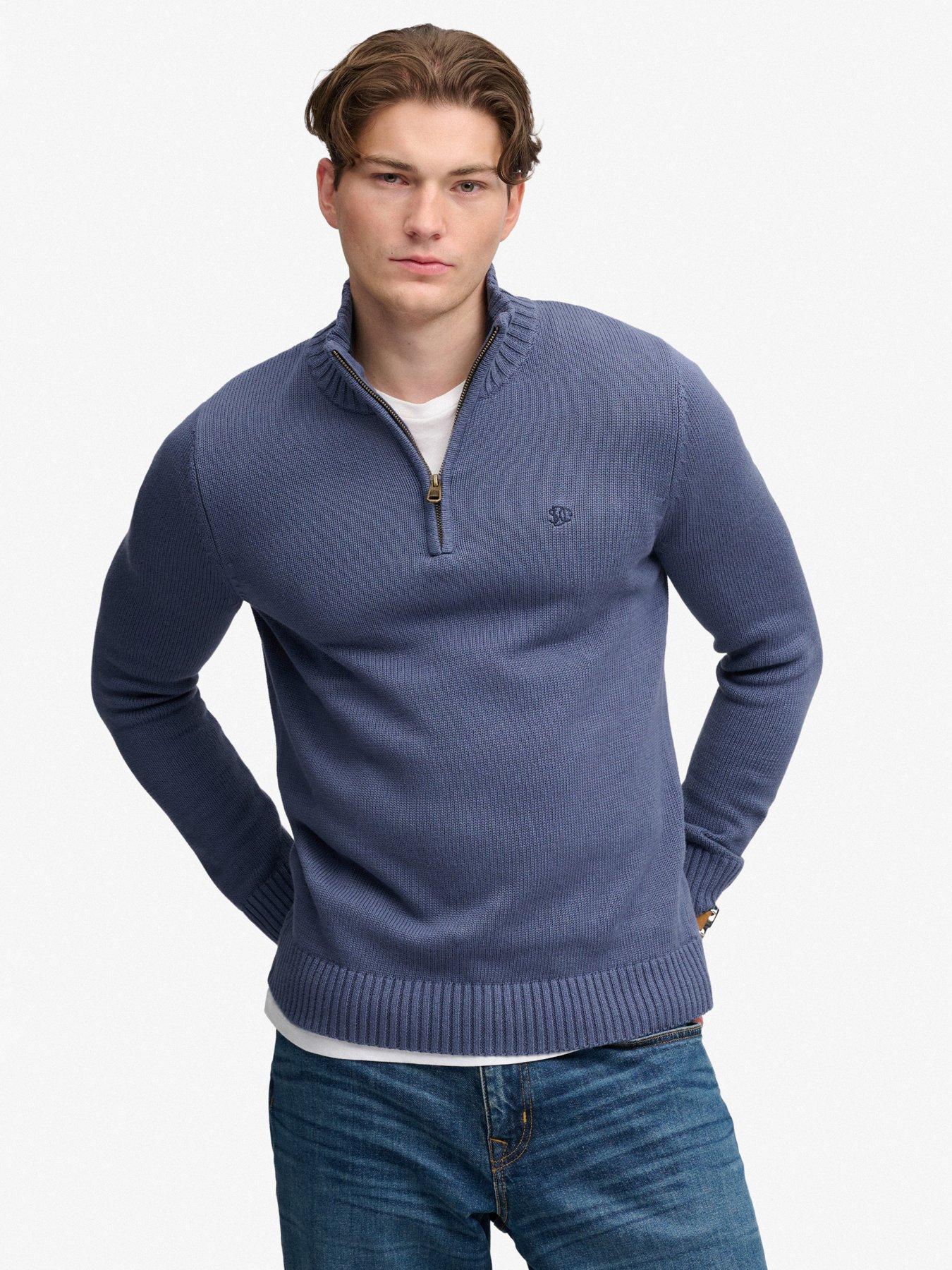 Superdry Bleu Cotton Half-Zip Knit Jumper - Image 2