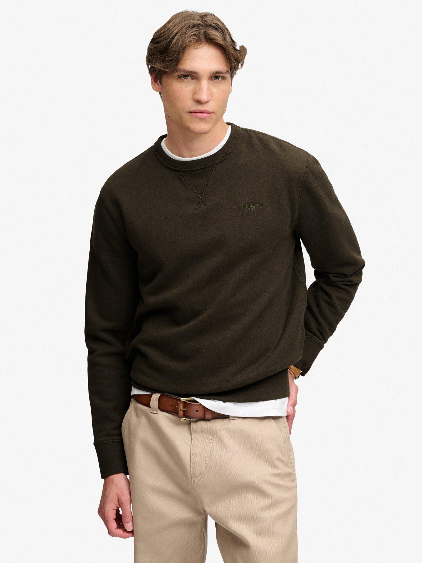 Superdry Essential Stacked Logo Crew Sweatshirt, Green, Size S, Men