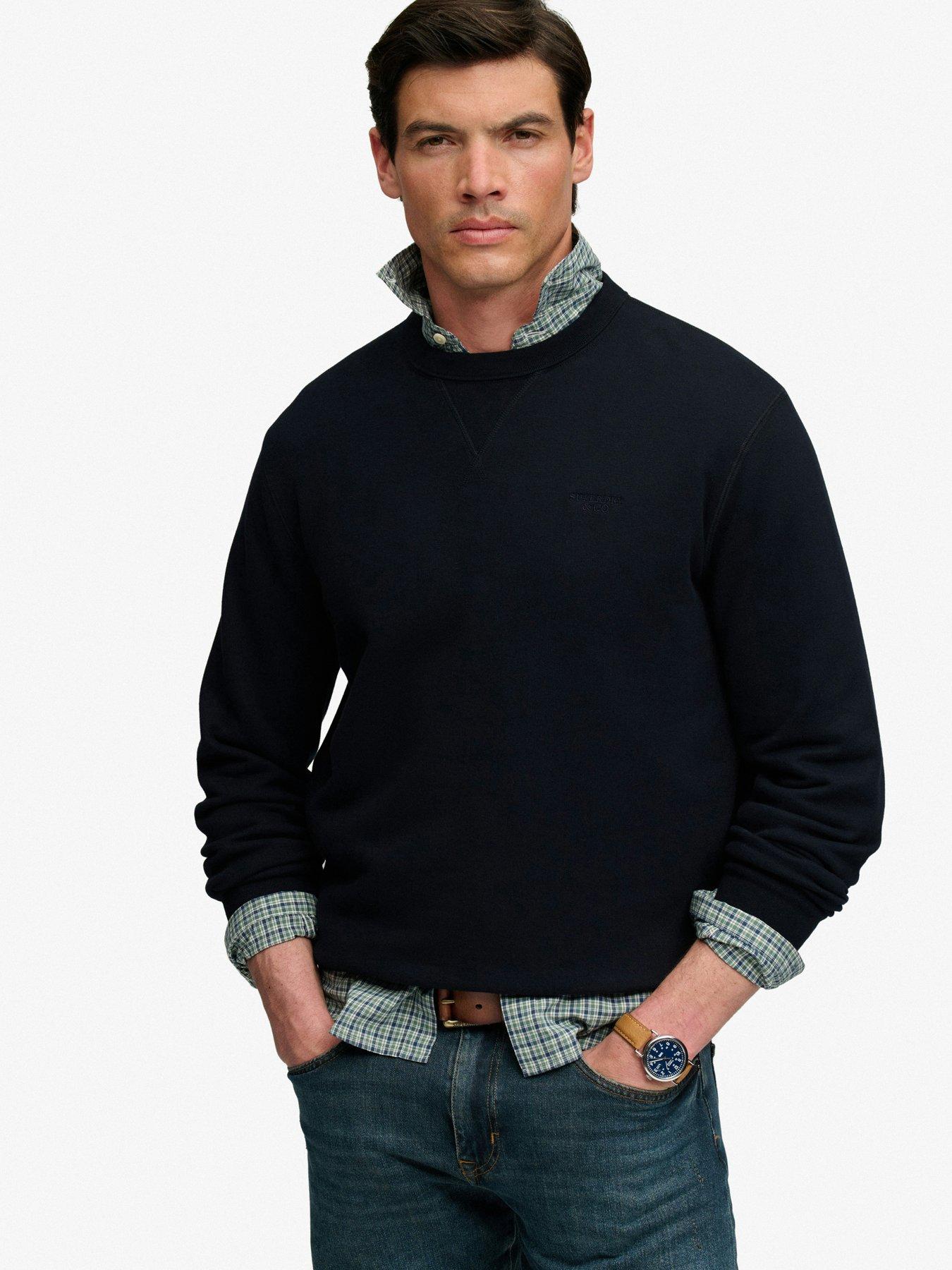 Superdry Essential Stacked Logo Crew Sweatshirt, Navy, Size M, Men