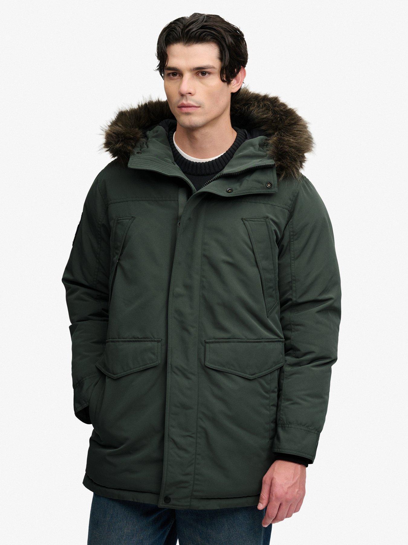 Image 4 of 7 of Superdry Mens Faux-Fur Hood Padded Parka Jacket - Dark Green