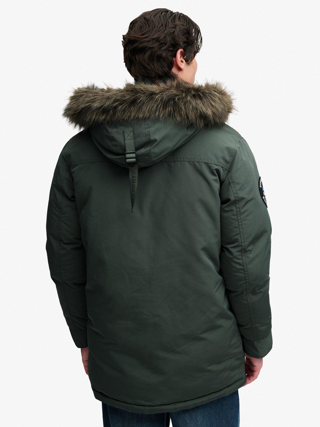 Image 5 of 7 of Superdry Mens Faux-Fur Hood Padded Parka Jacket - Dark Green