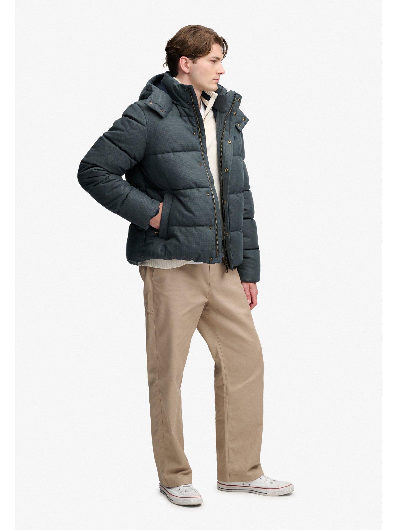 Image 3 of 6 of Superdry Premium Hooded Check Padded Jacket - Green