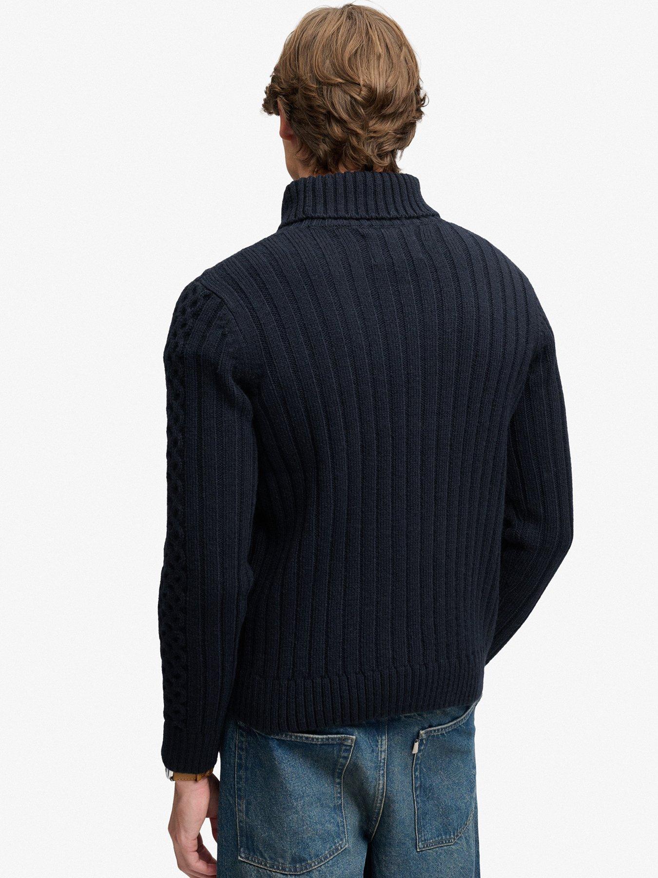 Image 2 of 5 of Superdry Mens Cable Knit Roll Neck Ribbed Trim Jumper - Navy