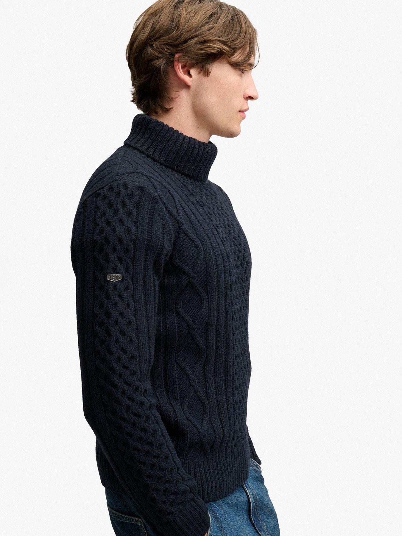 Image 4 of 5 of Superdry Mens Cable Knit Roll Neck Ribbed Trim Jumper - Navy