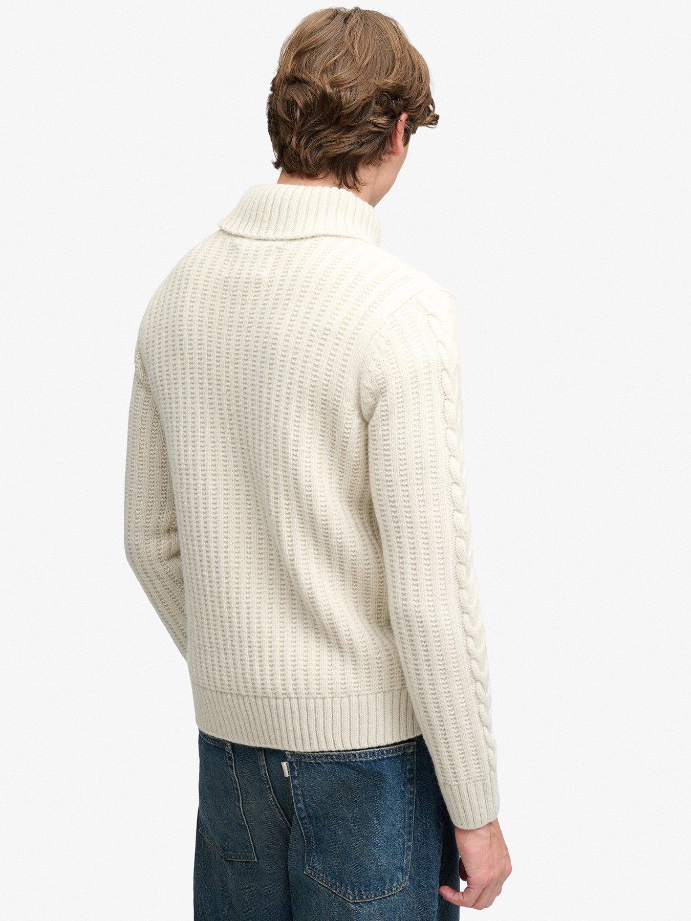 Image 2 of 6 of Superdry Mens Jacob Cable Roll Neck Knitted Jumper - Cream