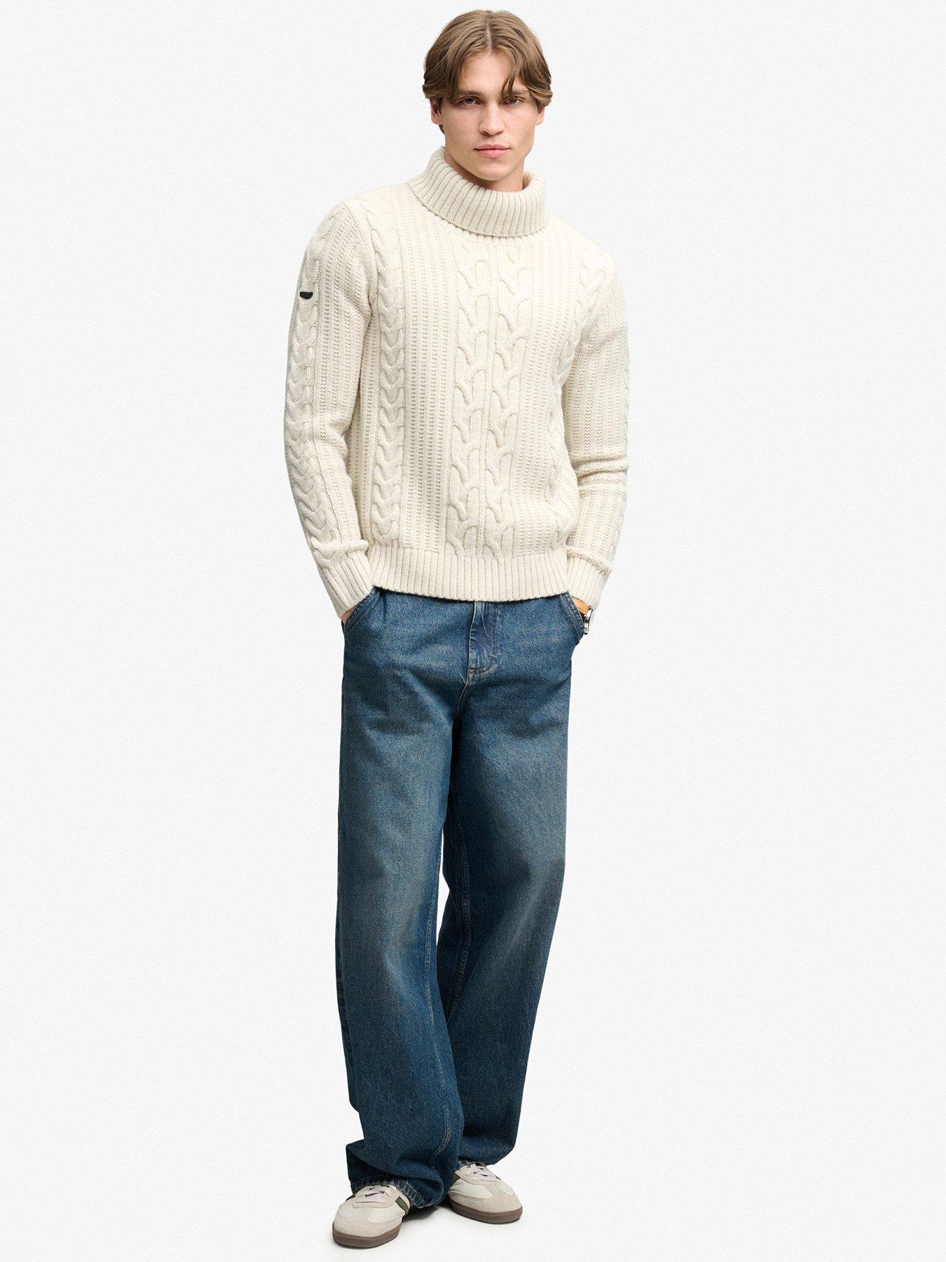 Image 3 of 6 of Superdry Mens Jacob Cable Roll Neck Knitted Jumper - Cream