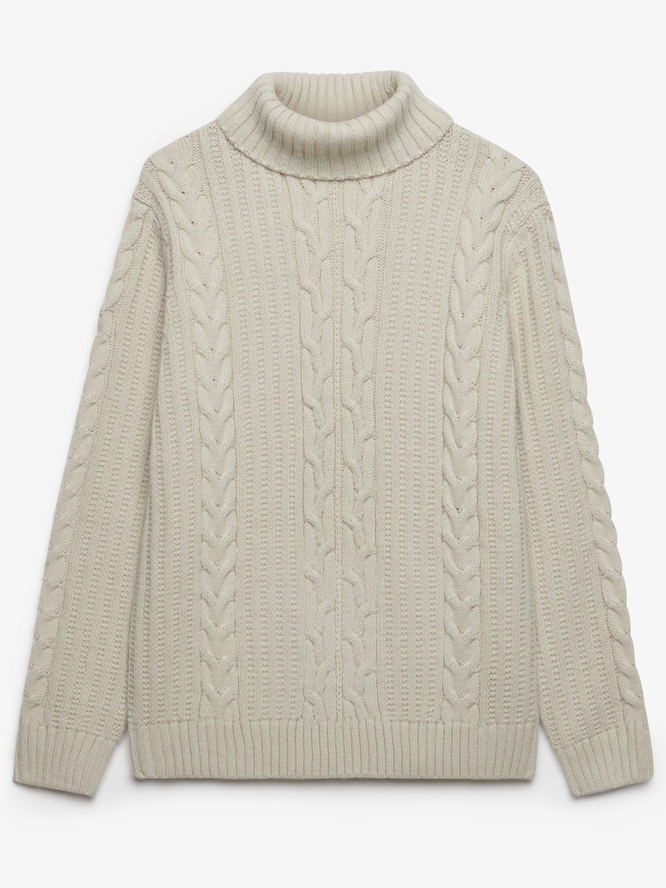 Image 5 of 6 of Superdry Mens Jacob Cable Roll Neck Knitted Jumper - Cream