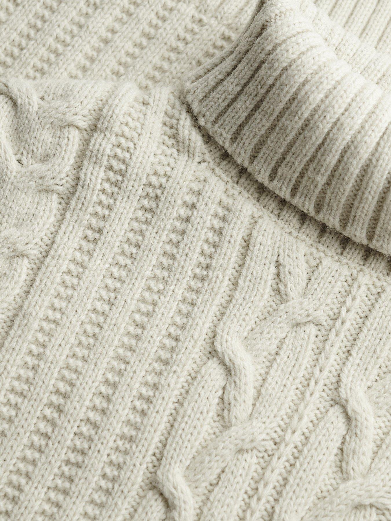 Image 6 of 6 of Superdry Mens Jacob Cable Roll Neck Knitted Jumper - Cream
