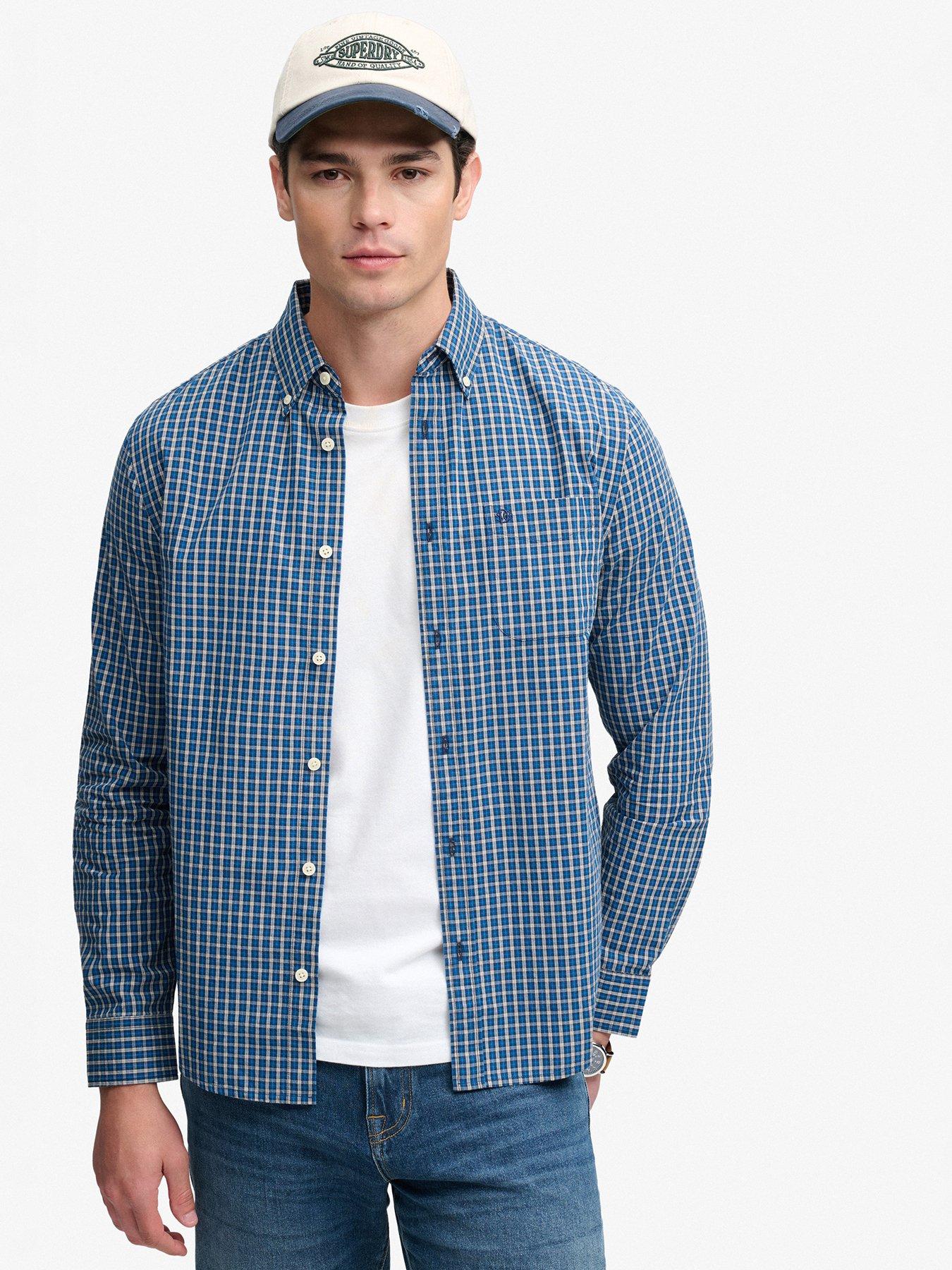 Superdry Preppy Poplin Long Sleeve Shirt, Blue, Size S, Men