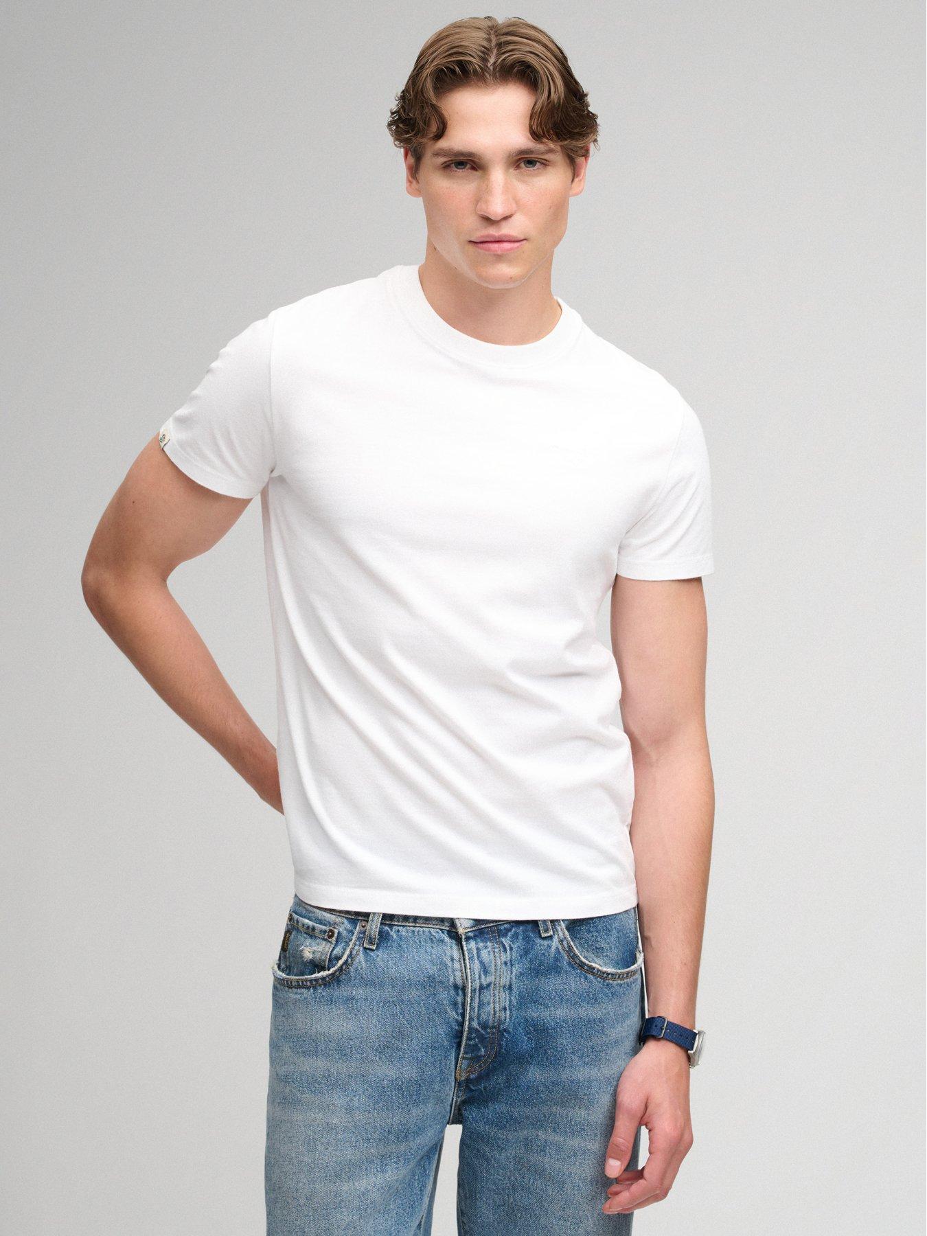 Superdry Essential Serif Logo Embroidered T-Shirt, White, Size M, Men
