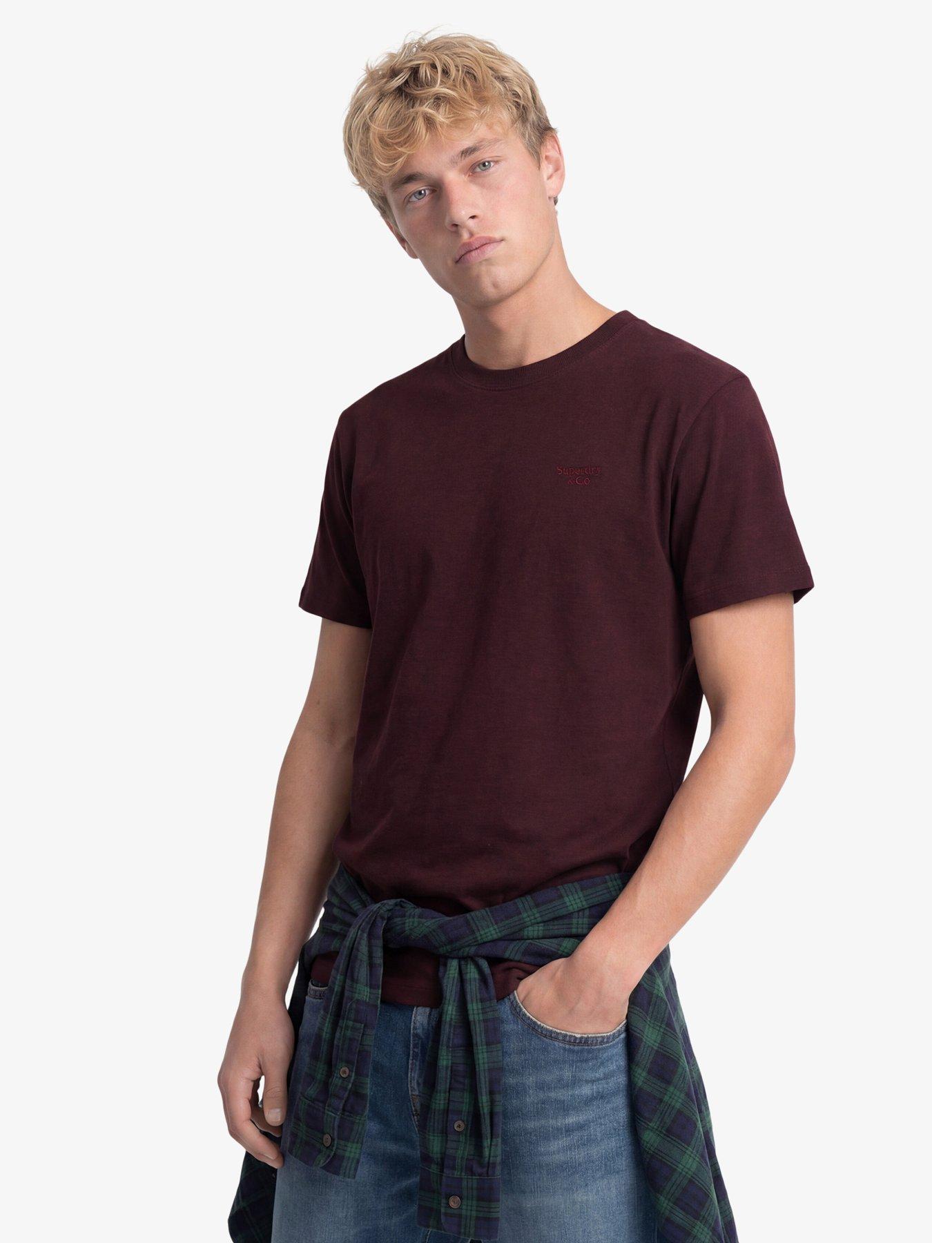 Superdry Men's Essential Slim Fit Serif Logo Crew Neck T-Shirt, Red, Size M, Men