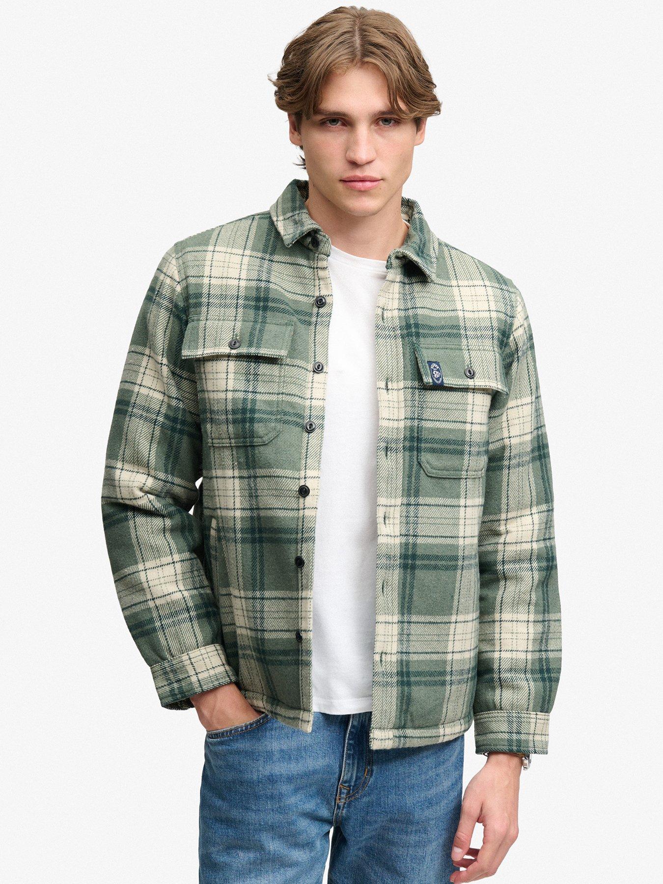 Superdry Borg Lined Miller Overshirt, Green Check - L - Image 5