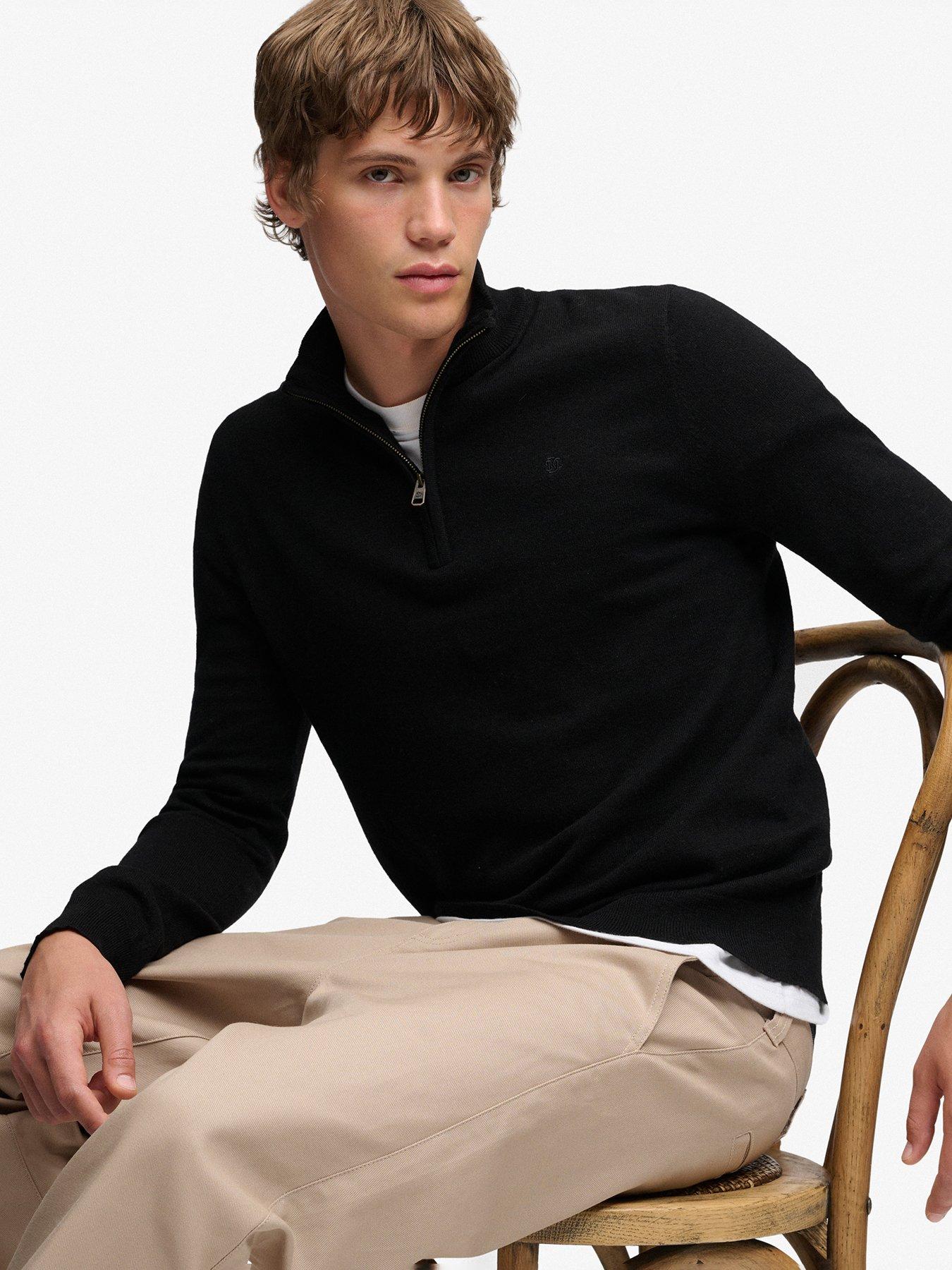 Image 1 of 6 of Superdry Essential Lightweight 1/2 Zip Knitted Jumper - Black