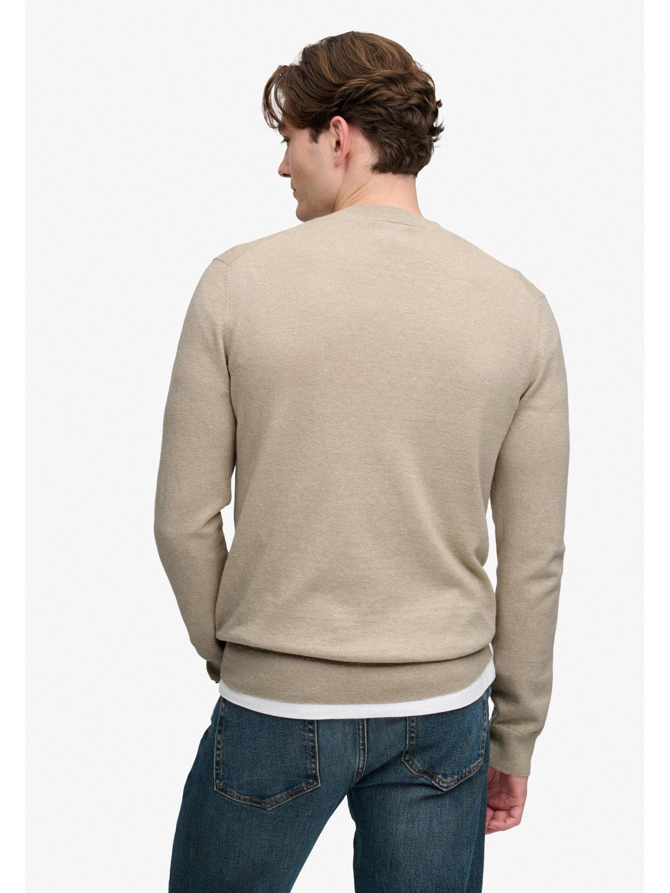 Image 2 of 7 of Superdry Mens Lightweight Crew Neck Ribbed Hem Jumper - Beige