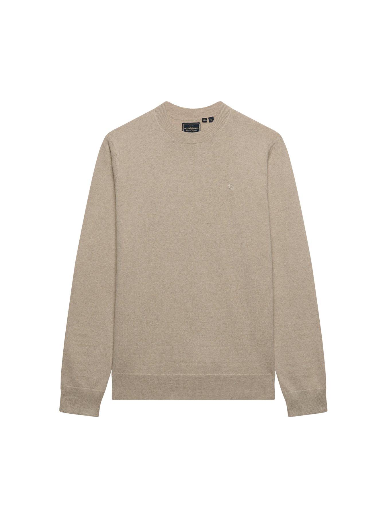 Image 6 of 7 of Superdry Mens Lightweight Crew Neck Ribbed Hem Jumper - Beige