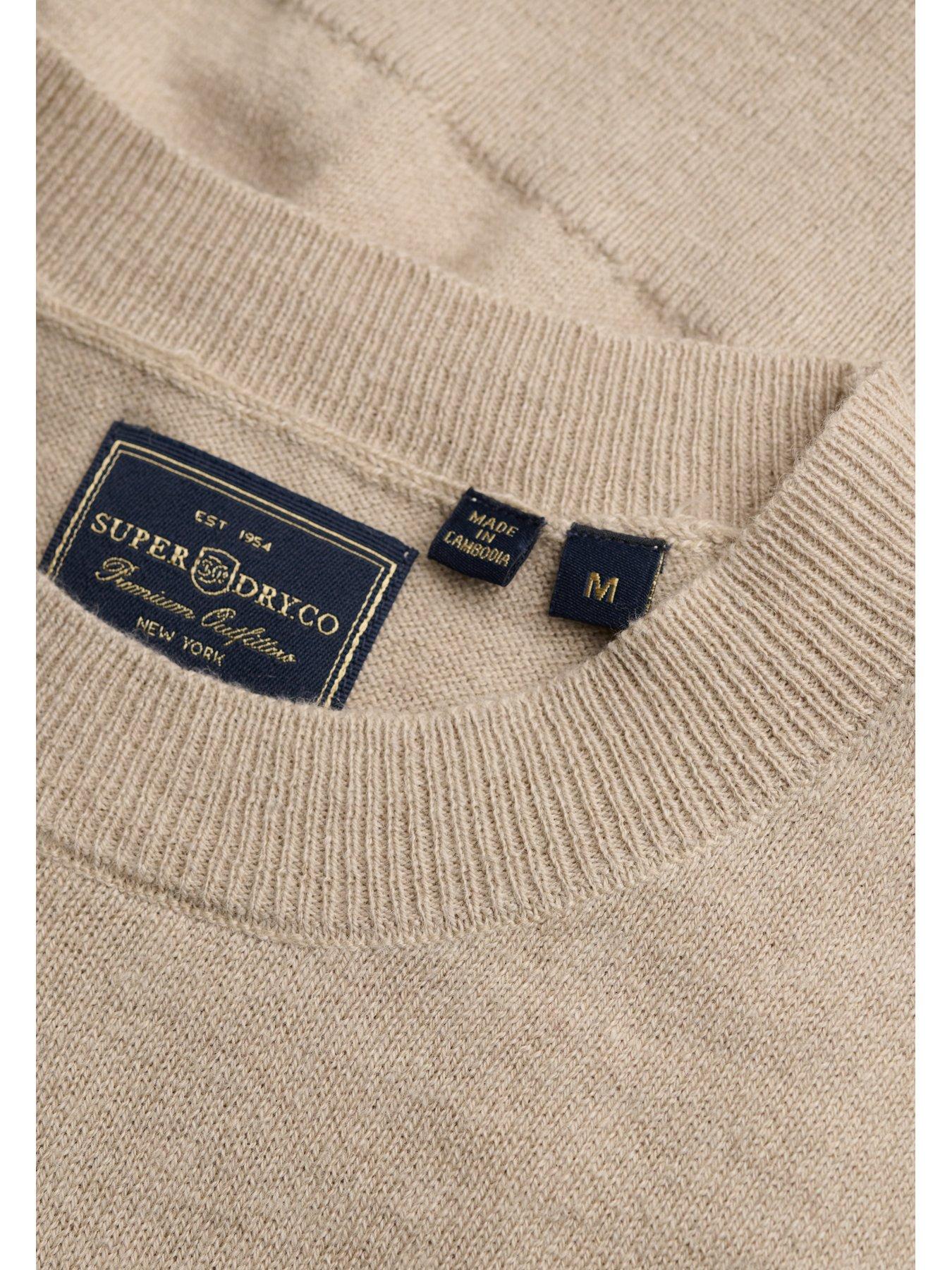Image 7 of 7 of Superdry Mens Lightweight Crew Neck Ribbed Hem Jumper - Beige