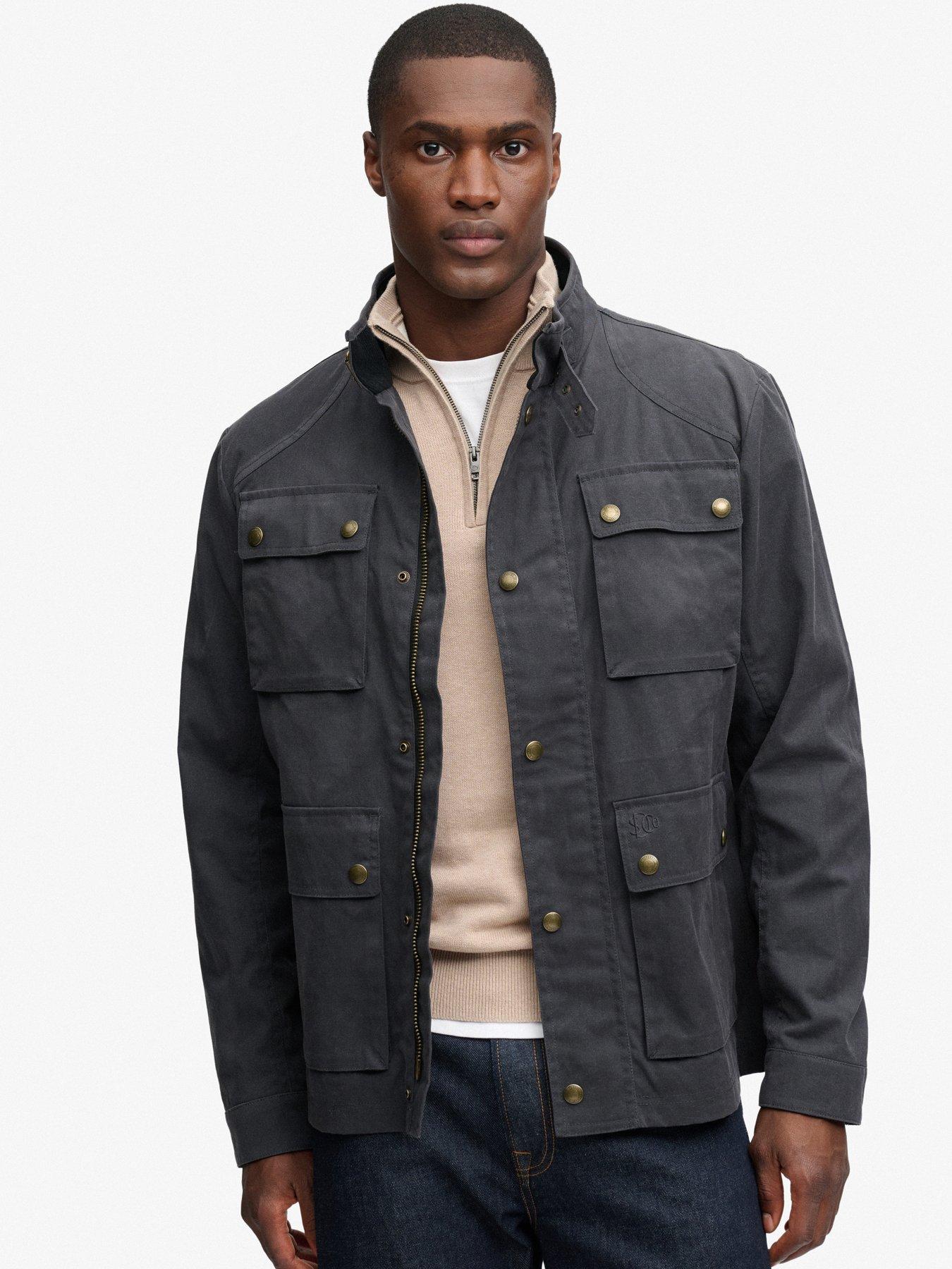 Image 1 of 7 of Superdry Mens Wax Racer Zip Front Jacket - Dark Grey