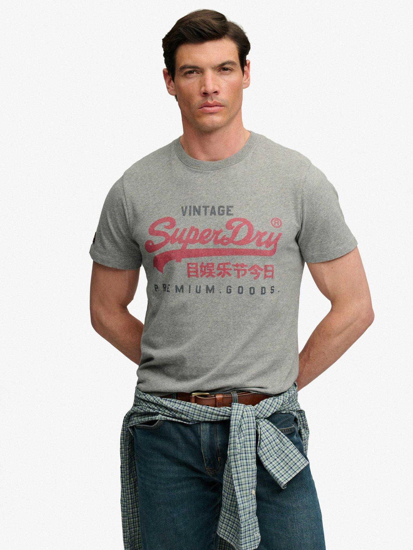 Superdry Vintage Logo Heritage Relaxed T-Shirt, Grey, Size S, Men