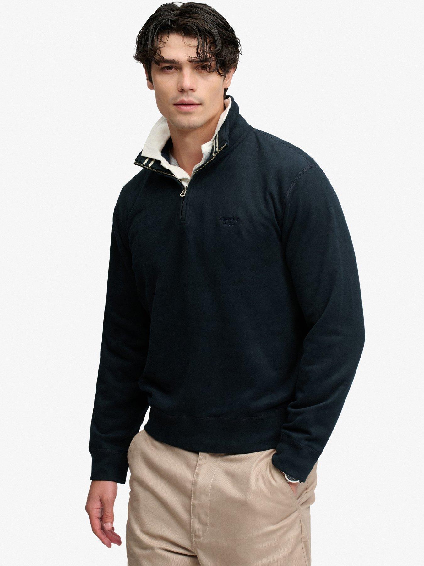 Superdry Essential Serif Logo Half Zip Sweatshirt, Navy, Size S, Men