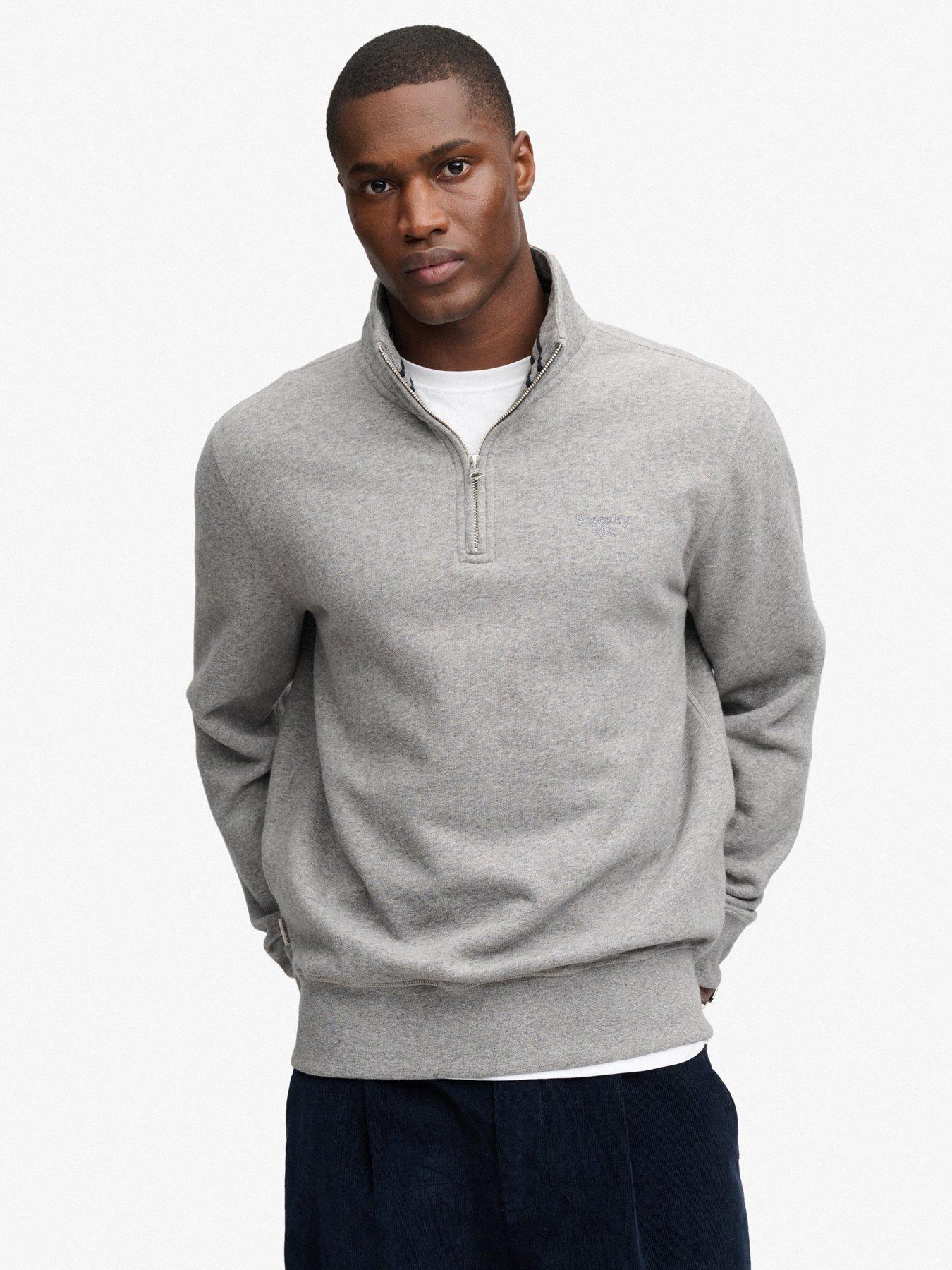 Superdry Mens Half Zip Relaxed Fit Logo Sweatshirt - Grey