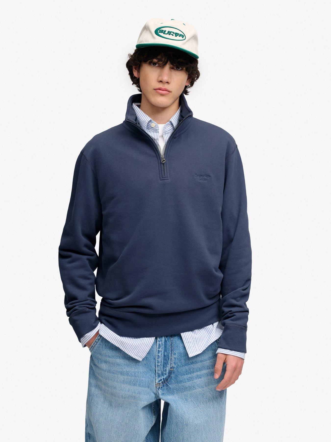 Superdry (L, Soft Navy) Mens Essential Serif Logo Half Zip Sweatshirt - Image 3