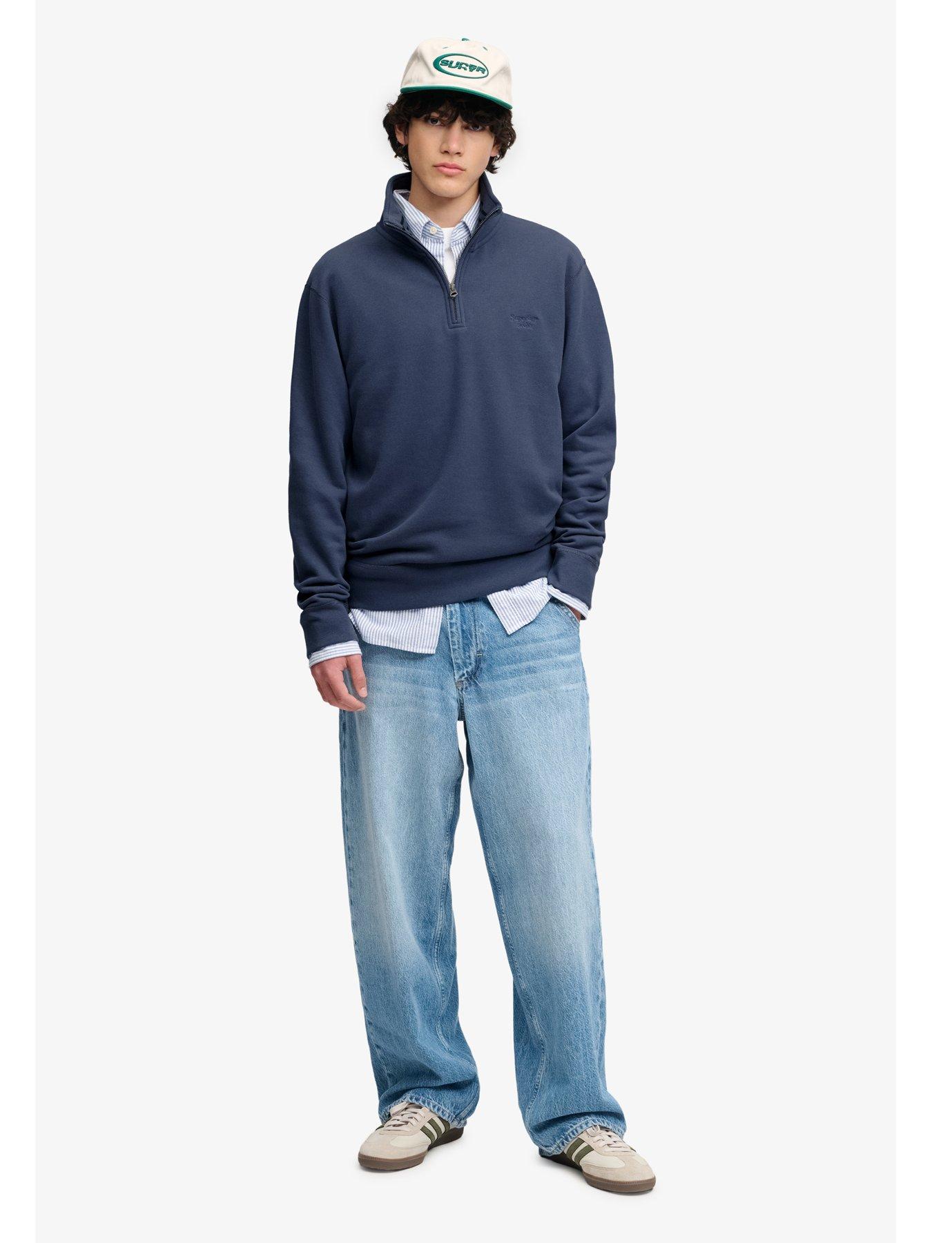 Image 3 of 6 of Superdry Essential Serif Logo Half Zip Sweatshirt - Navy