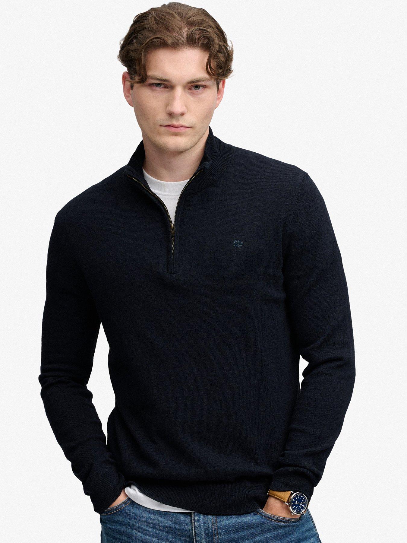 Superdry Essential Lightweight 1/2 Zip Knitted Jumper, Navy, Size 2Xl, Men