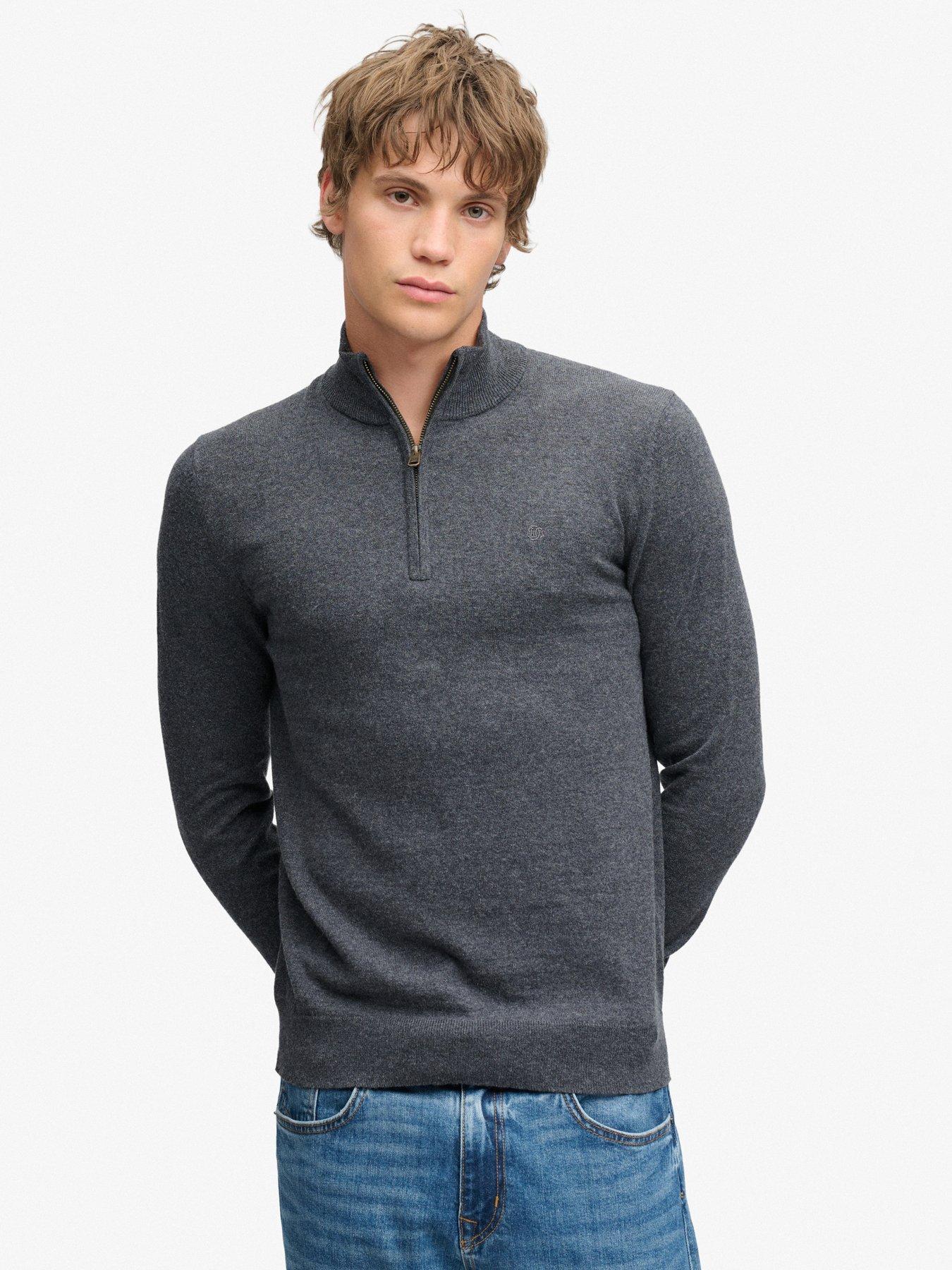 Superdry Essential Lightweight 1/2 Zip Knitted Jumper, Grey, Size 2Xl, Men