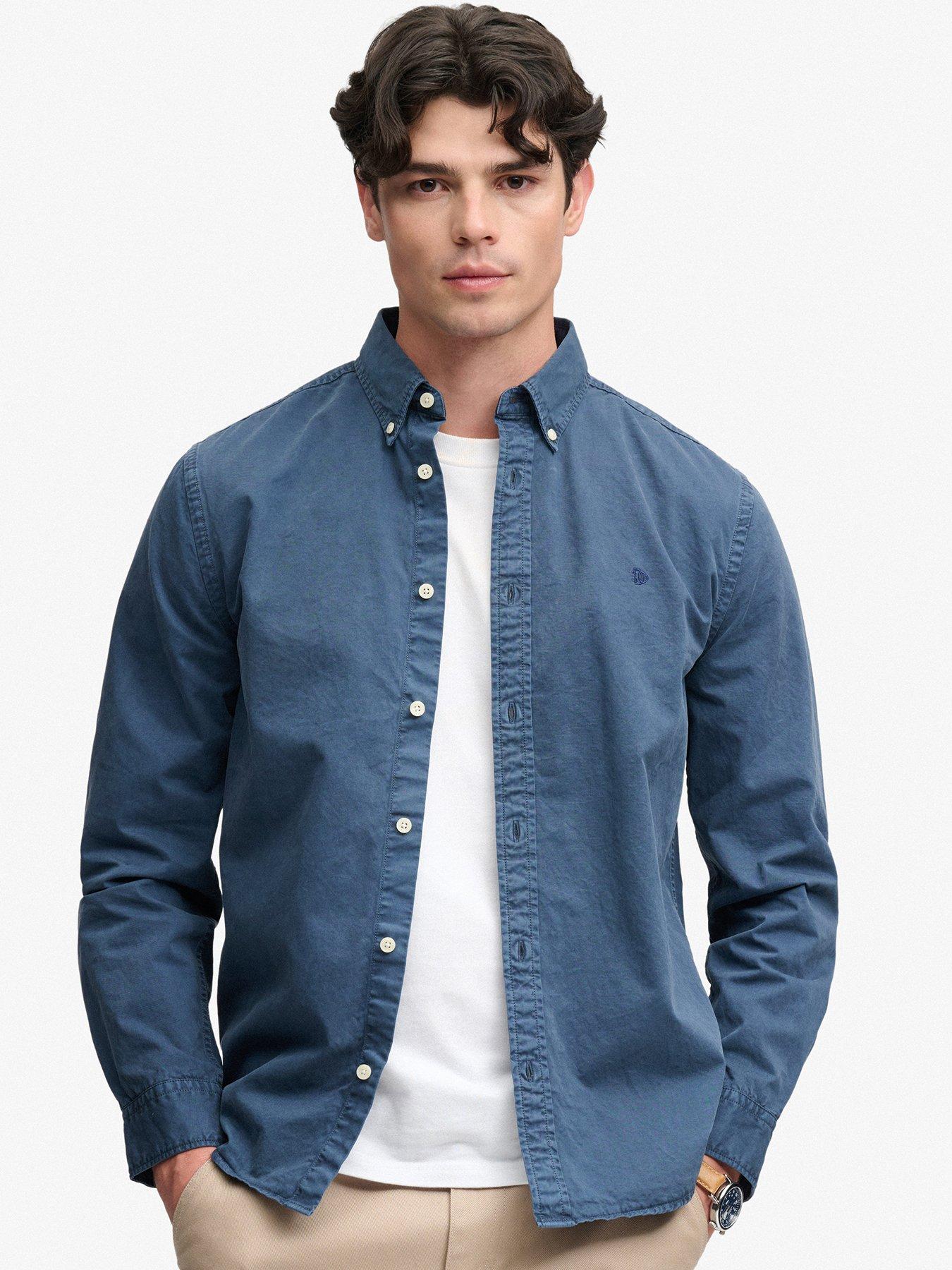 Image 1 of 5 of Superdry Garment Dyed Long Sleeve Shirt - Dark Blue